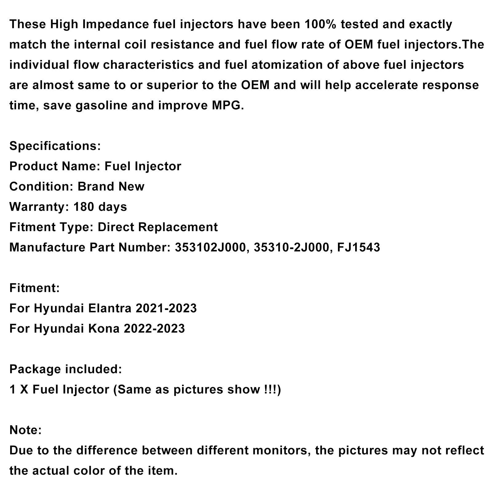 1st bränsleinsprutare 353102J000 Fit Elantra 2021-2023 Fit Kona 2022-2023 2.0L