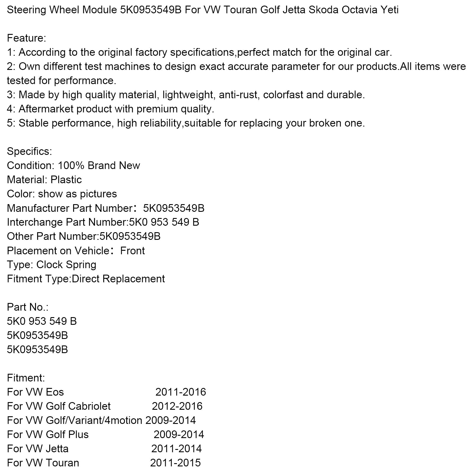 2008-2015 Skoda Superb stuurwielmodule 5K0953549B