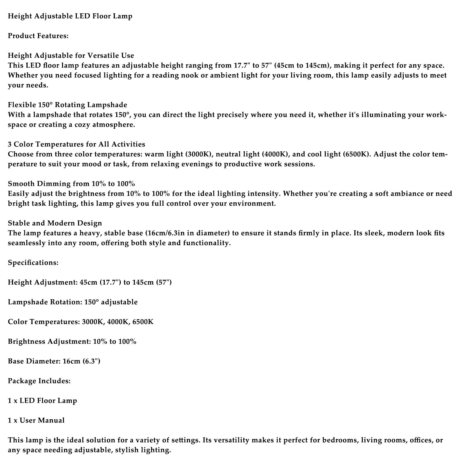 Dimmable for Living Room/Office-Black Adjustable LED Floor & Table Lamp 3 Colors