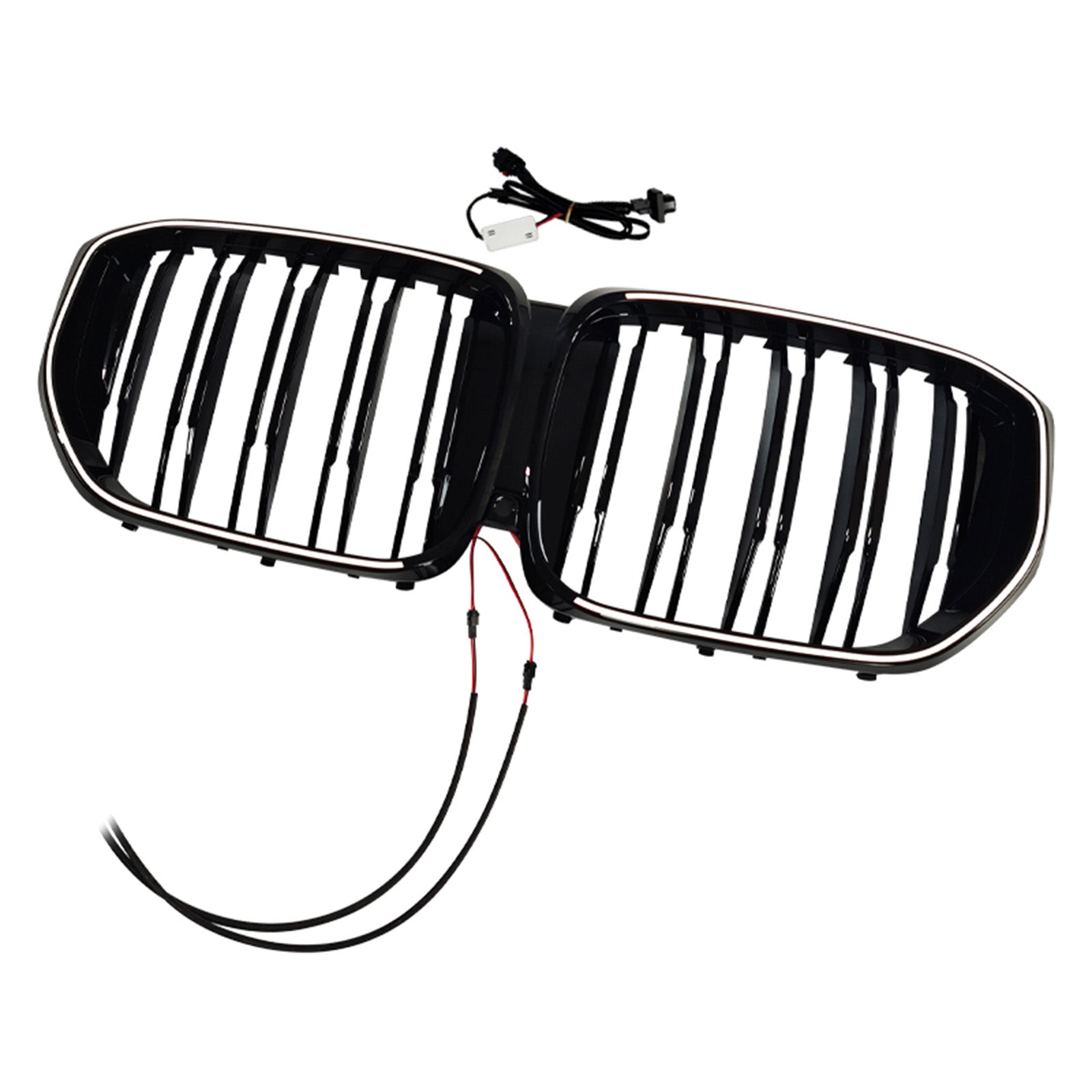 Black Front Bumper Grille Grill Fit BMW G05 LCI X5 2024+ Double Line W/LED