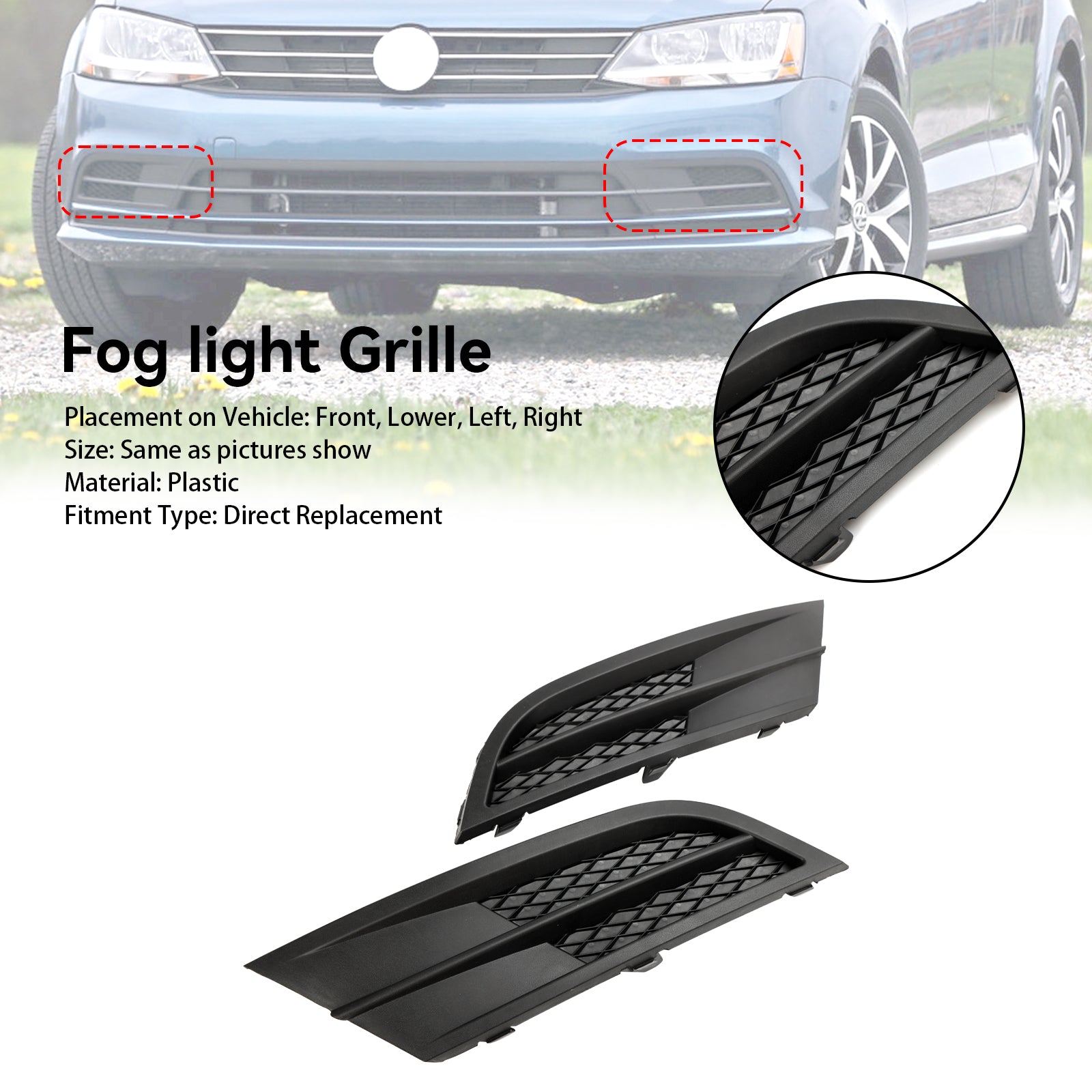 Pair Fog Lamp Cover Grille Grill Fit Volkswagen Jetta 1.4L 2015-2018