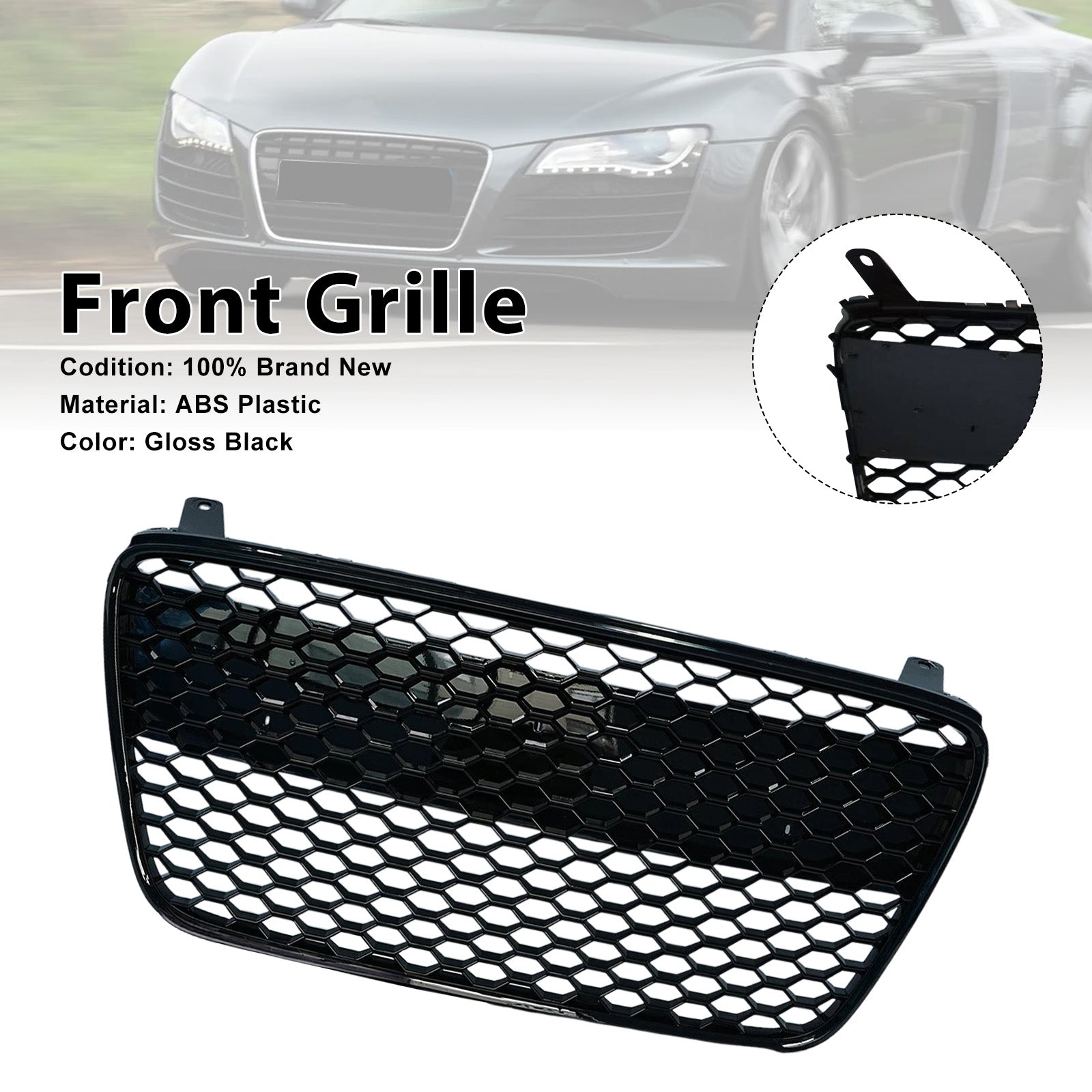 2012 For Audi R8 Front Henycomb Bumper Grille Grill Gloss Black