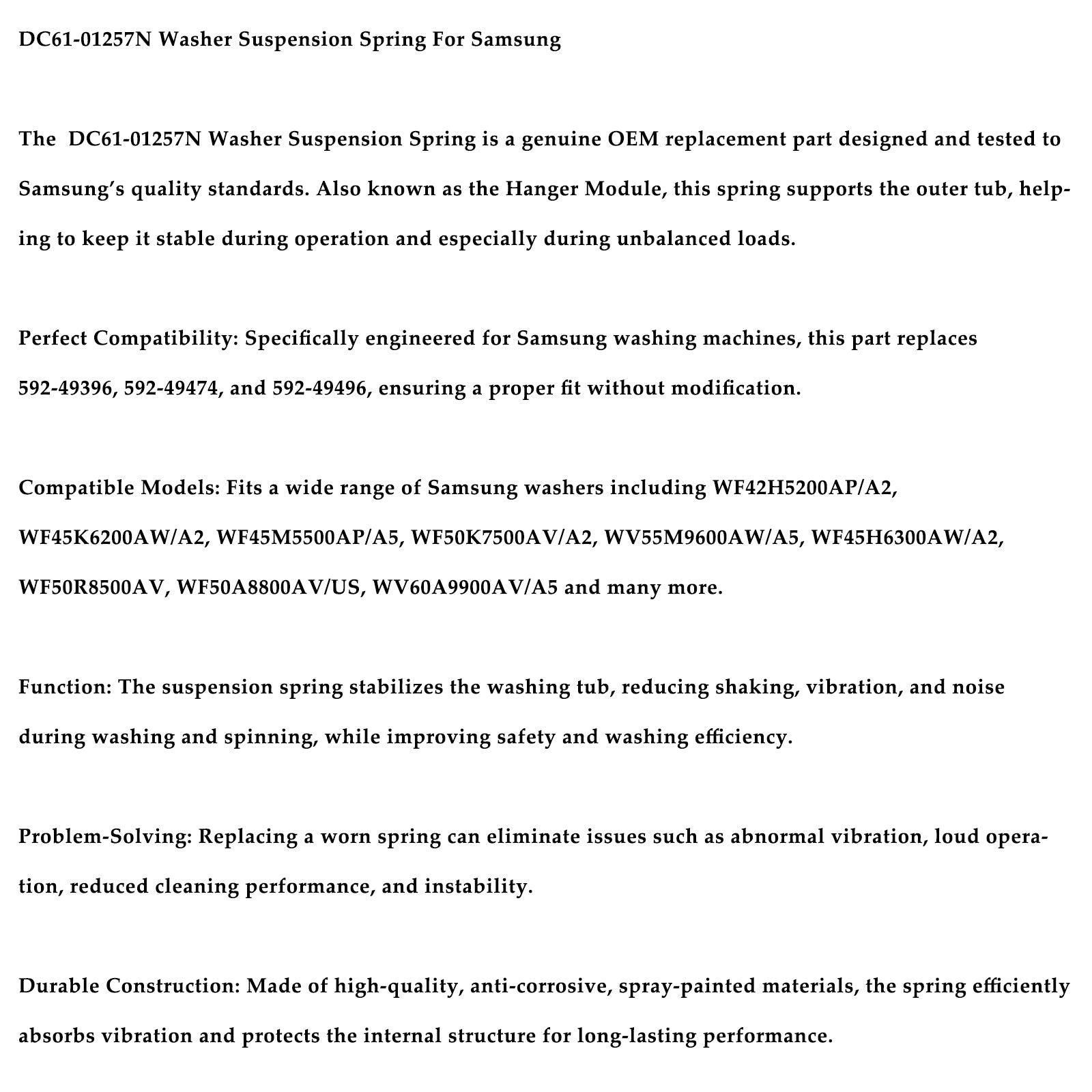 1PC DC61-01257N Washer Suspension Spring For Samsung Replaces 592-49396 592-49474