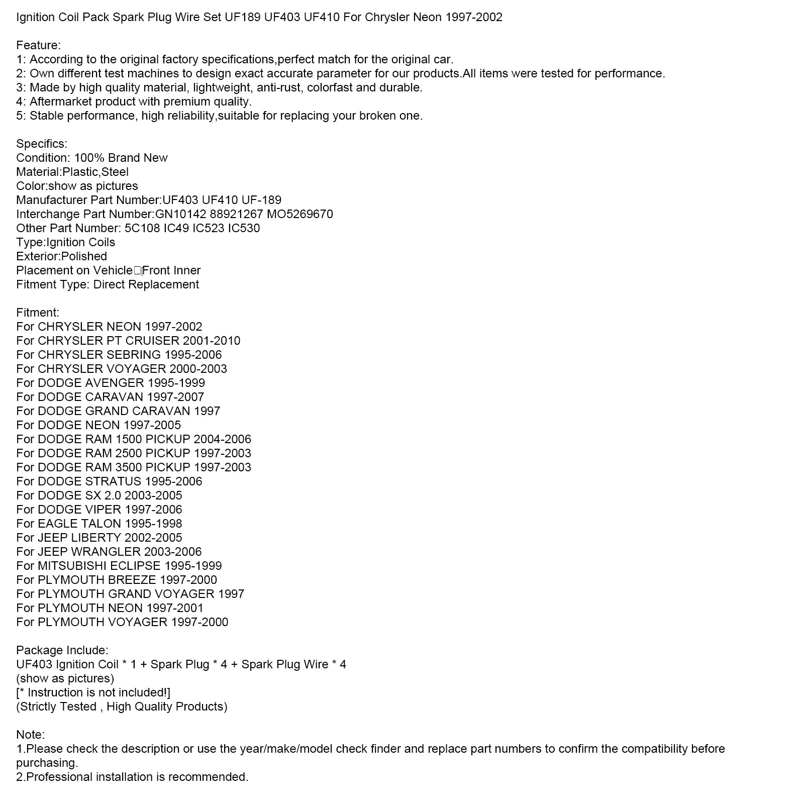 2003-2006 JEEP WRANGLER Ignition Coil Pack Spark Plug Wire Set UF189 UF403 UF410