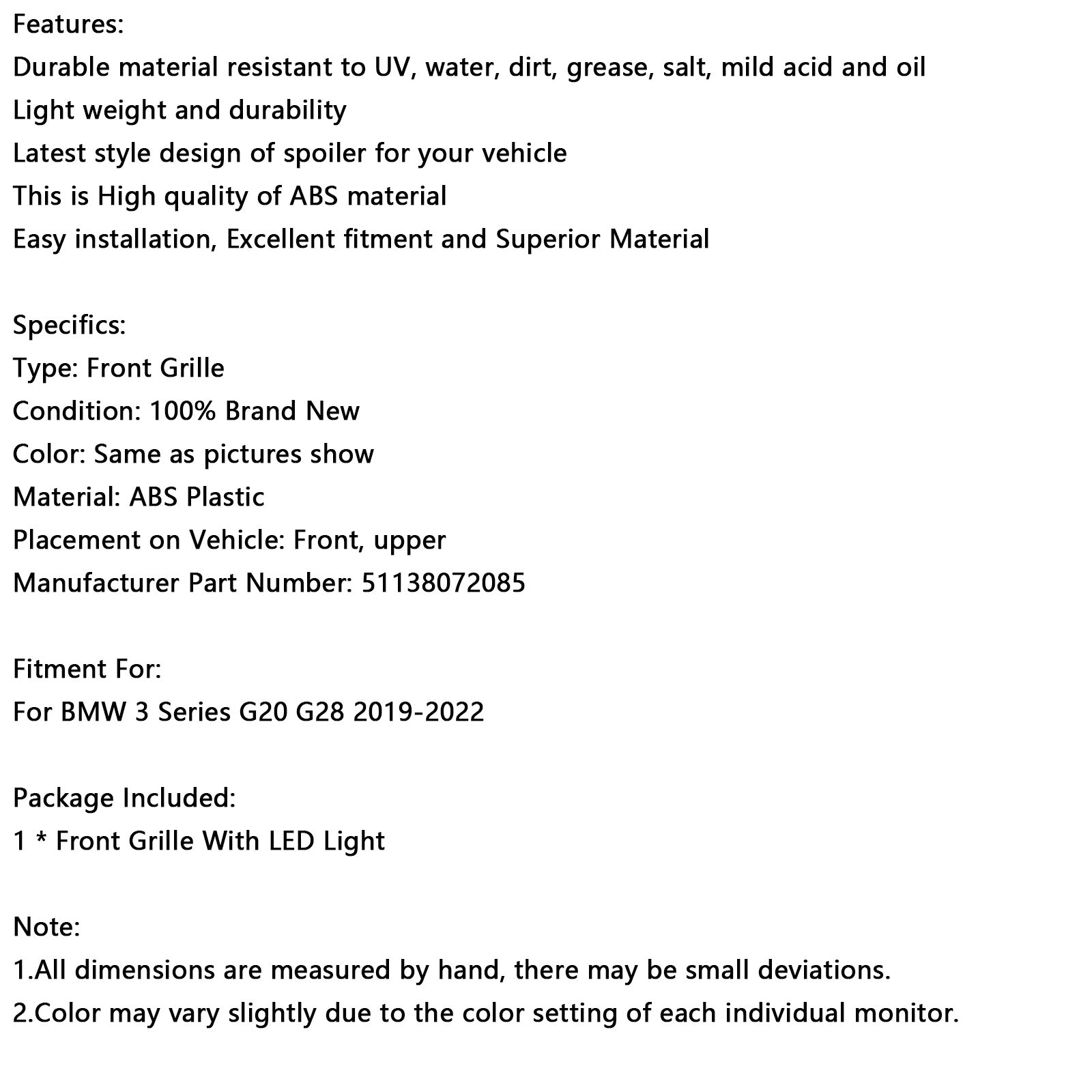 Parrilla de riñón de diamante cromado para BMW Serie 3 G20 2019-2022 51138072085