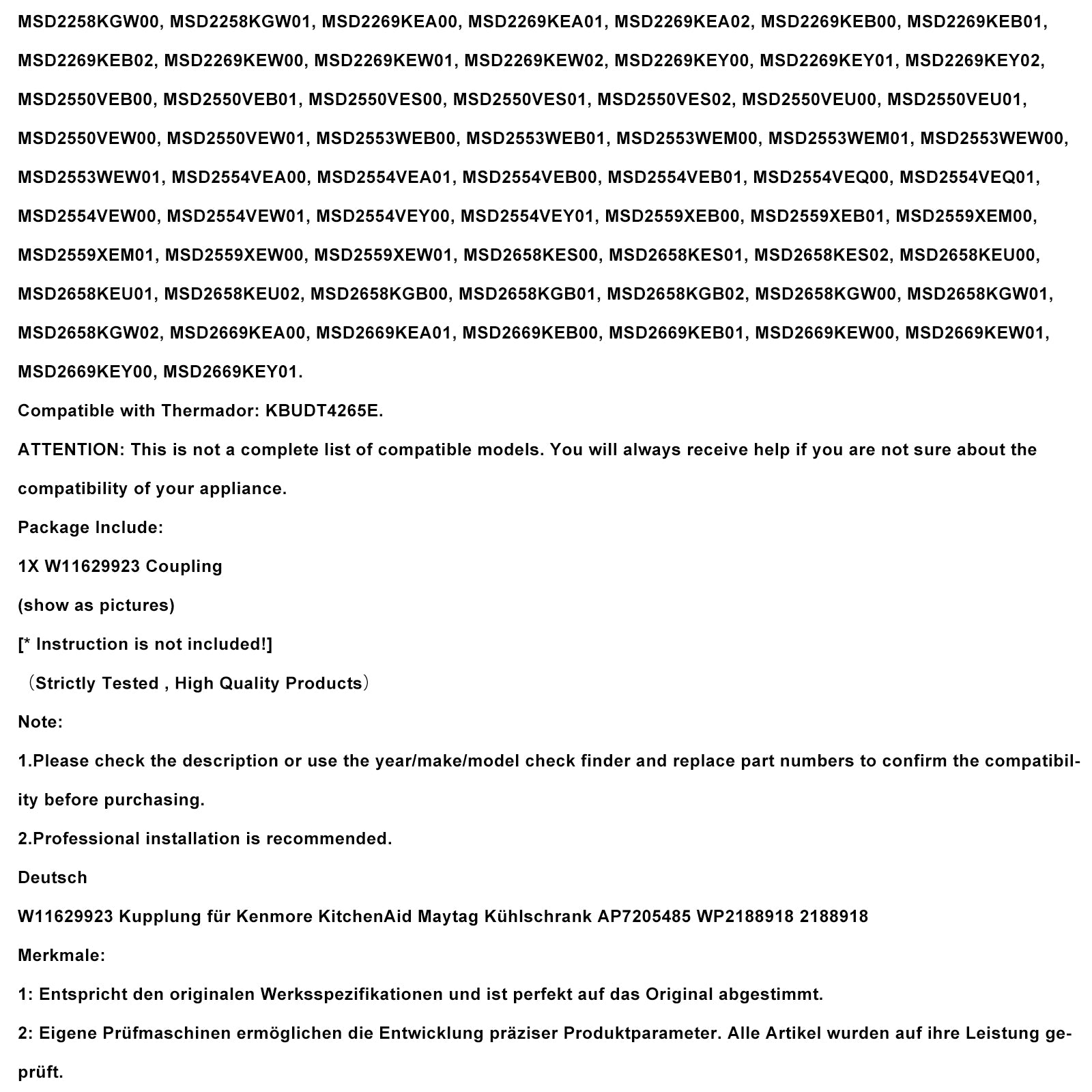 W11629923Spojka pre chladničku Kenmore KitchenAid Maytag AP7205485 WP2188918