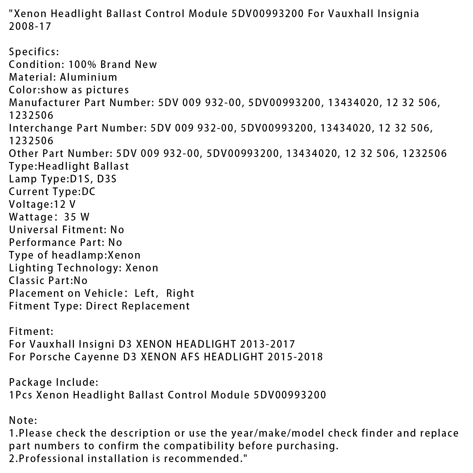 2015-2018 Porsche Cayenne D3 Xenon AFS Farol xenon Folicão Módulo de controle de lastro 5dv00993200