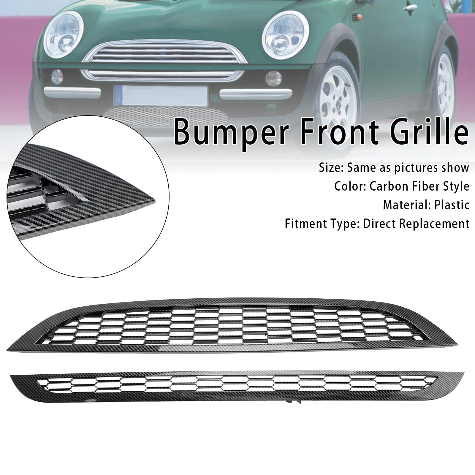 2PCS Honeycomb Mesh Front Grille Grill Fit Mini Cooper R50 R52 R53 2002-2006