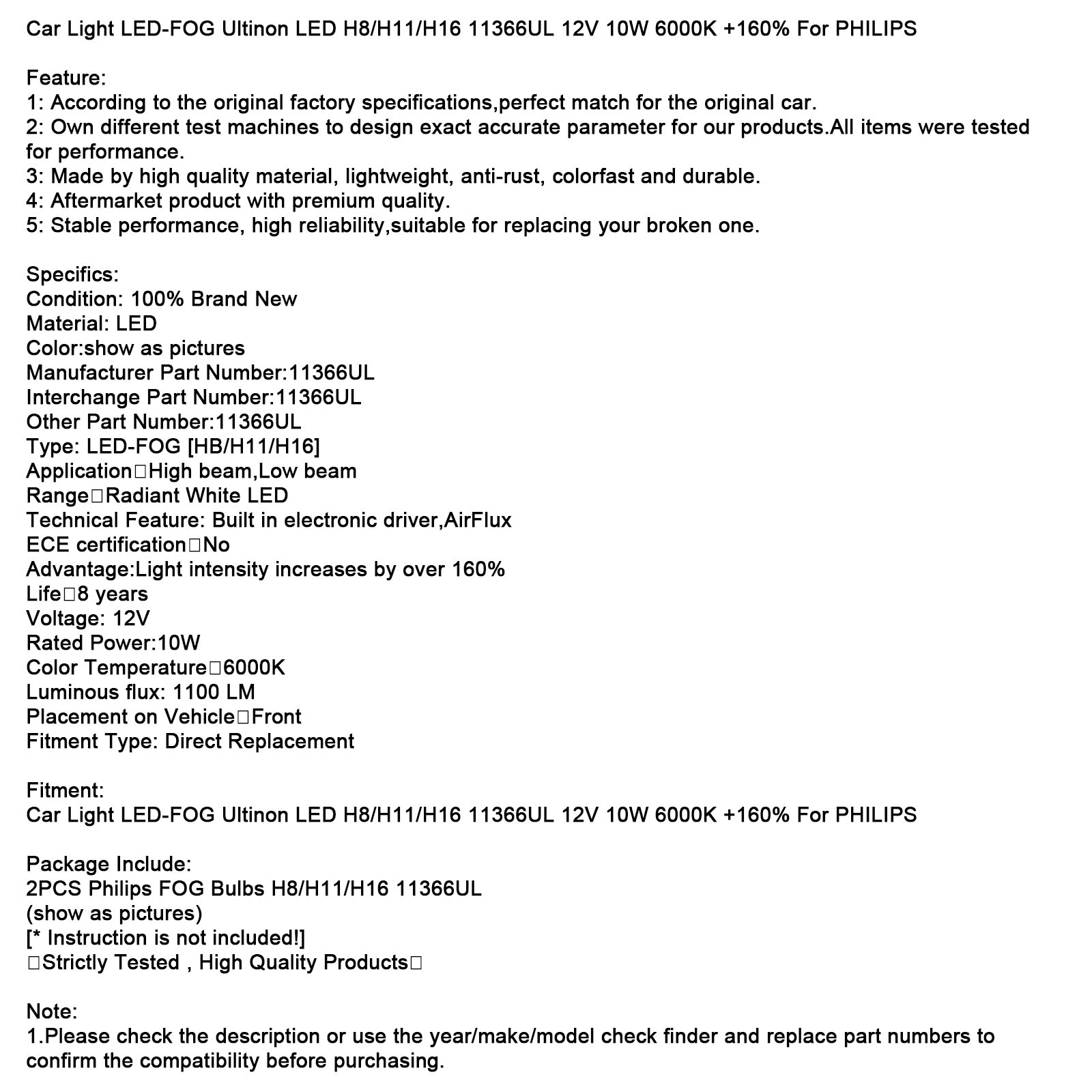 Automobil LED-FOG ULTINON LED H8/H11/H16 11366UL 12V 10W +160% pre Philips