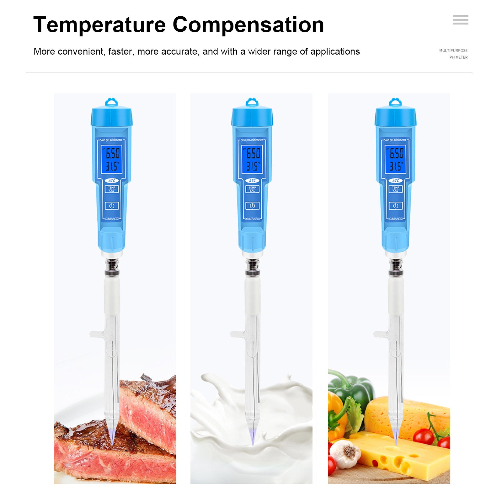 PH Meter Thermometer Pen For Food Fruit Meat Soil Lab Digital Acidity PH Tester