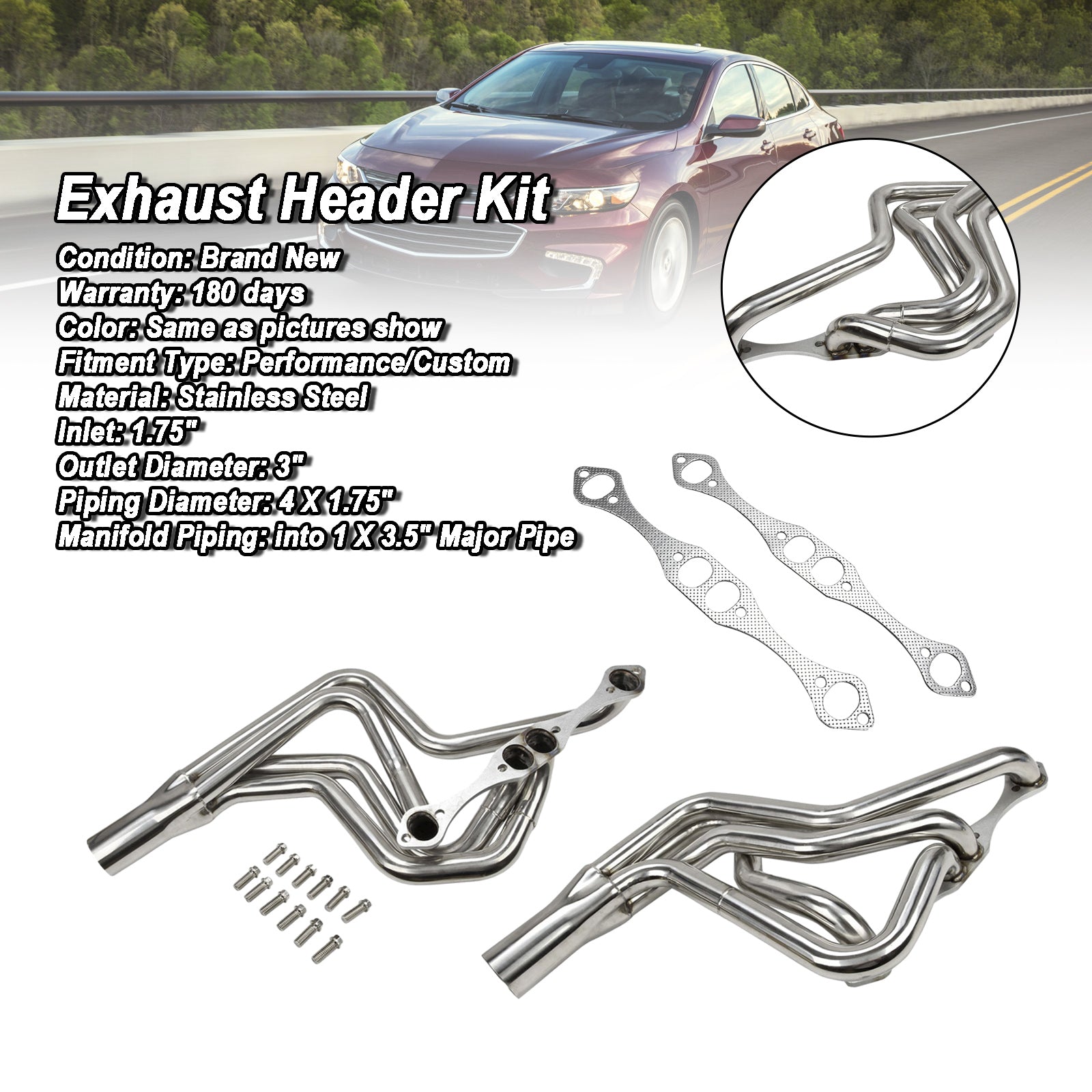 Cabeçalho de escape de aço inoxidável 267-400 FIT CHEVY SBC V8 1970-1987