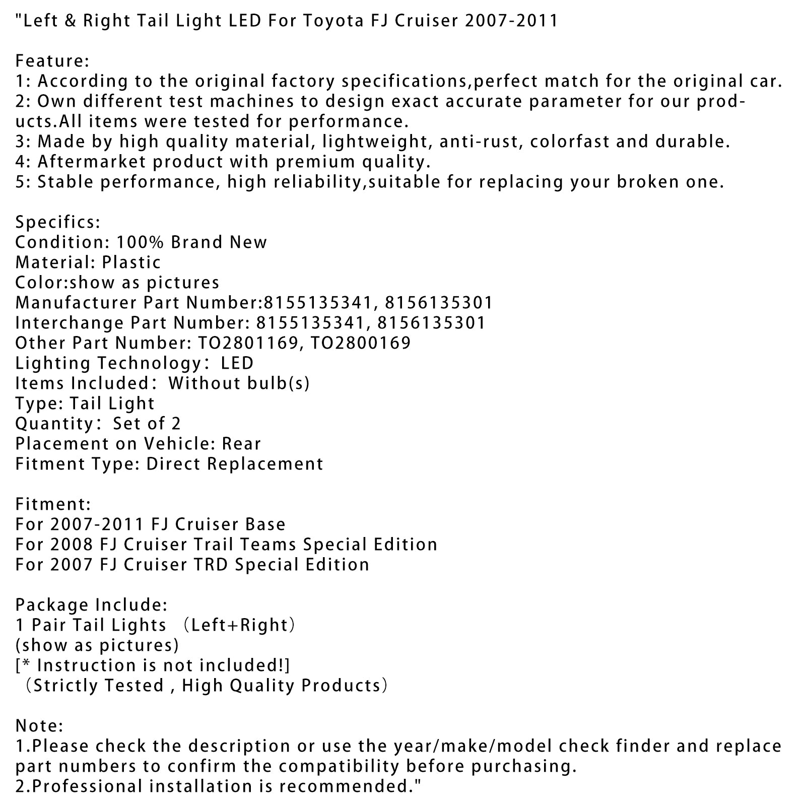 2007 FJ Cruiser TRD Special Edition Links & Rechter achterlicht LED 8155135341 8156135301 TO2800169