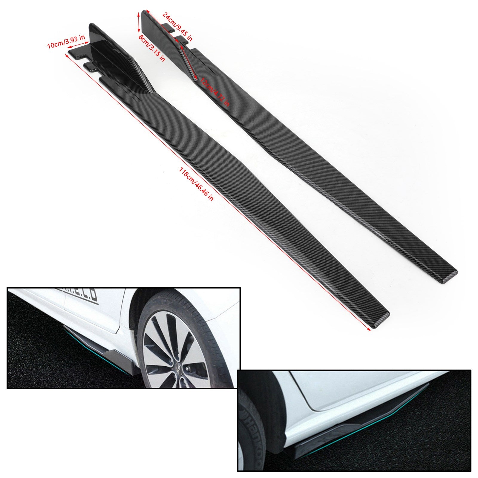 Pair 120cm Car Carbon Fiber Side Skirts Rocker Splitters Diffuser Winglet Wings