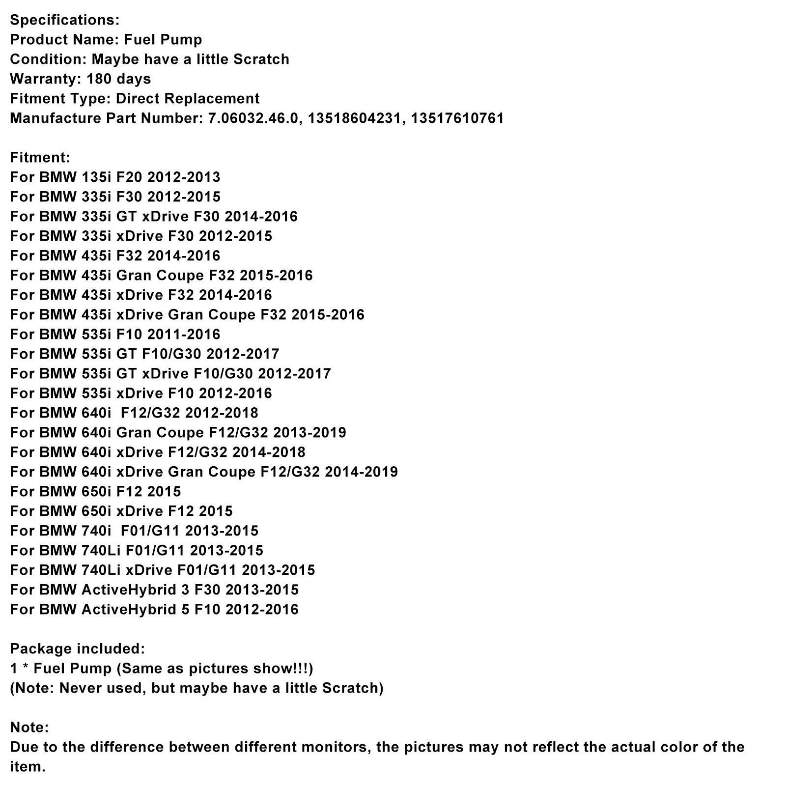 Hogedrukbrandstofpomp 13518604231 Fit BMW 335i 435i 640i 740Li xDrive