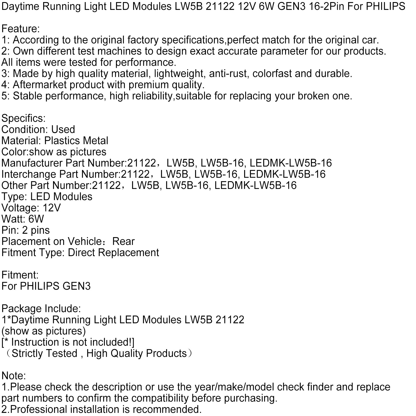 Módulos LED de luz diurna LW5B 21122 12V 6W GEN3 16-2 pinos para PHILIPS