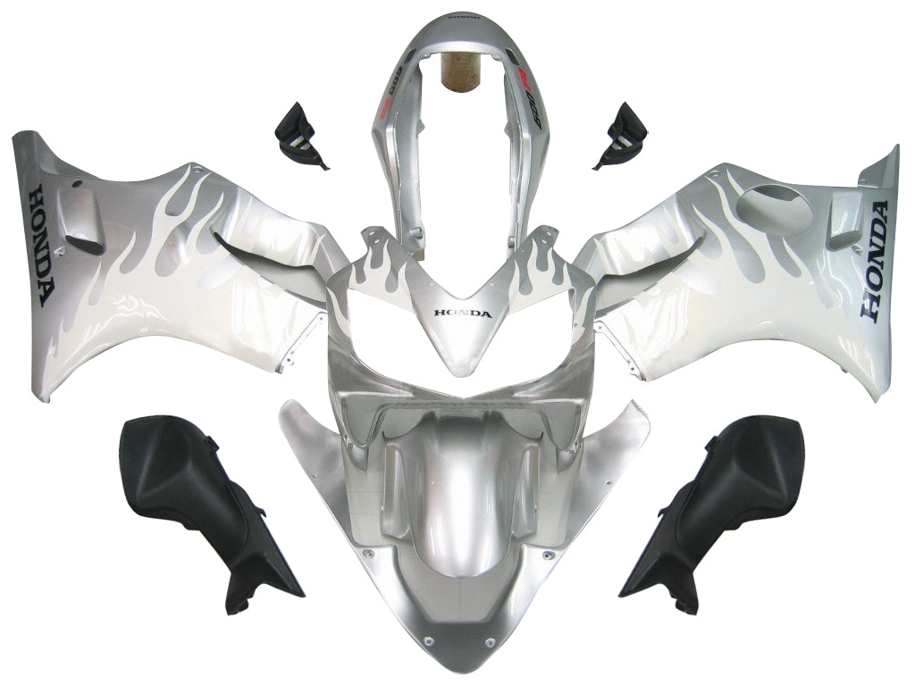 2004-2007 Honda CBR 600 F4i Silver & White Flame Racing Fairings Generic