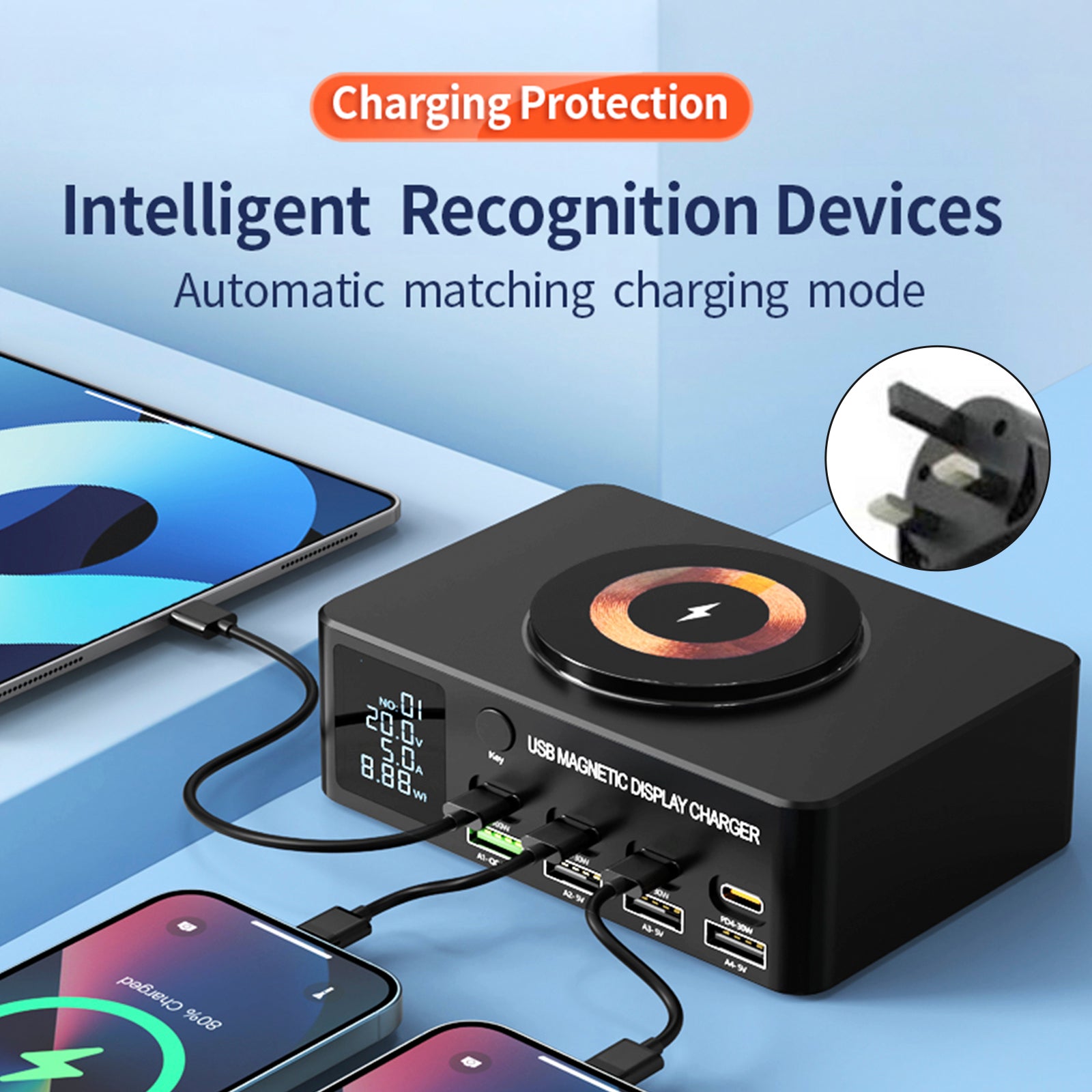 140W Fast Charging Charger Intelligent PD100W Notebook Multi-Port USB Charger UK