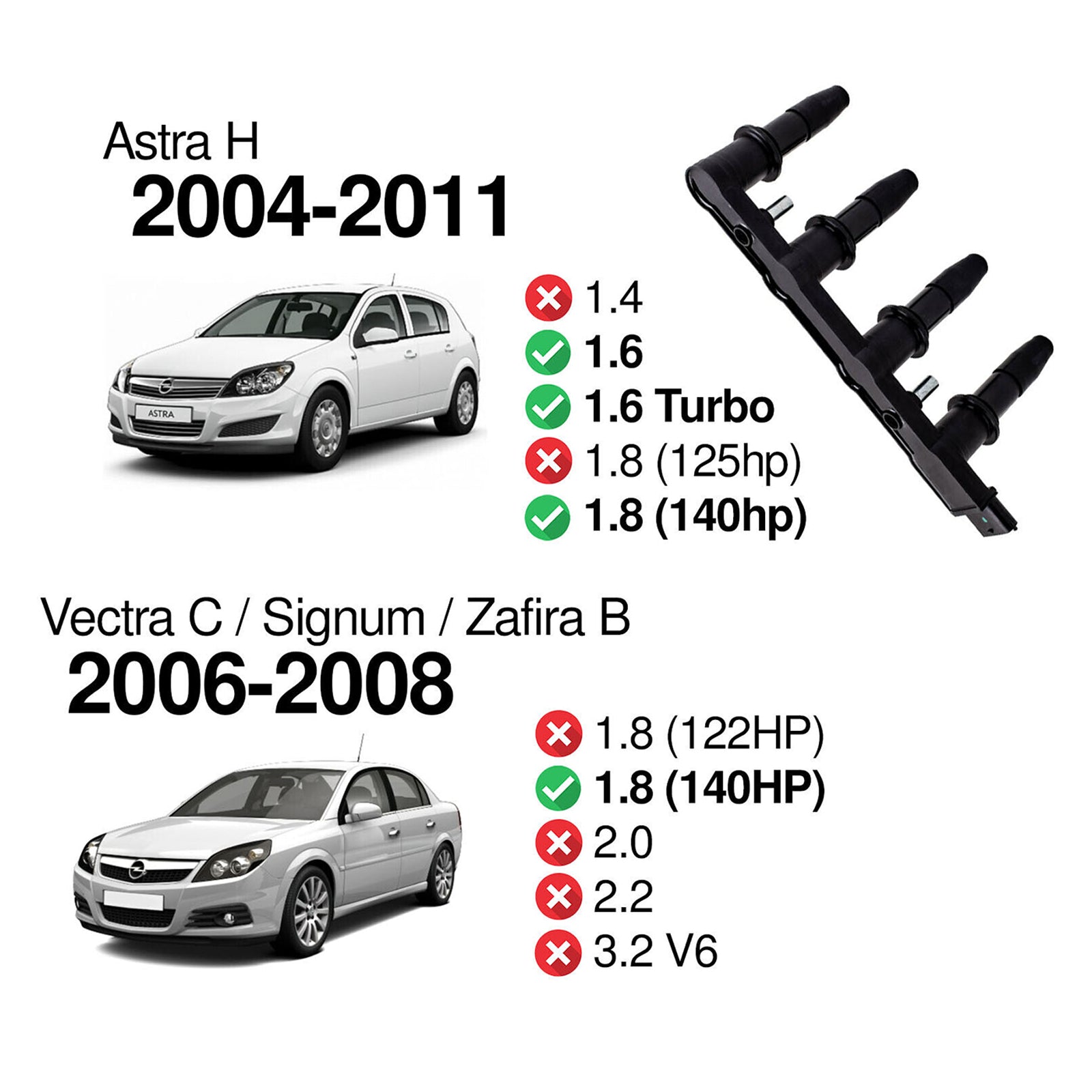 Ignition Coil Pack 95517924 For Vauxhall Astra Corsa Zafira 1.6 1.8