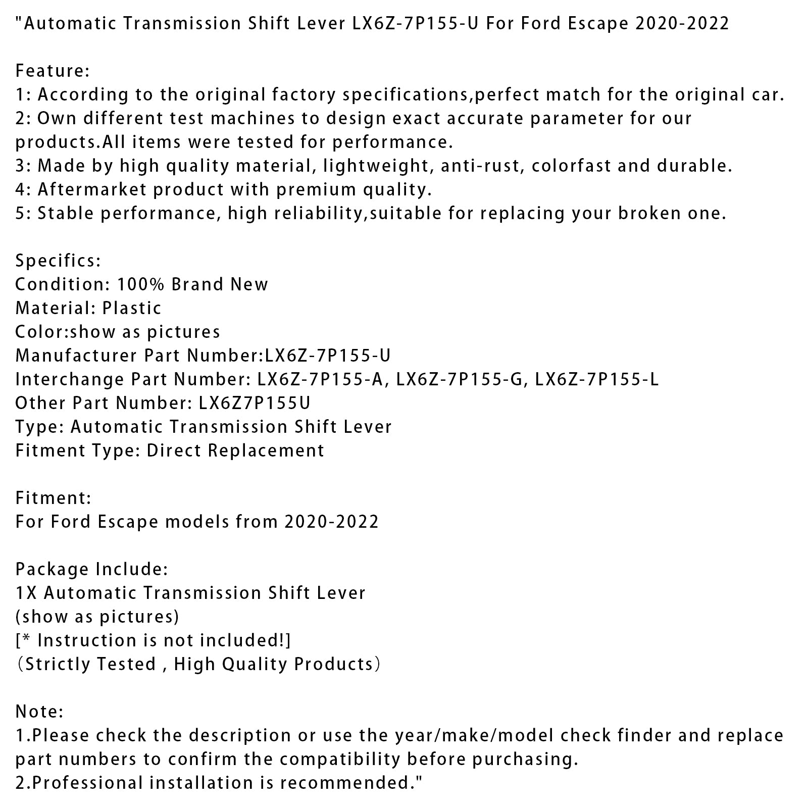 2020-2022 FORD EXPACK SHIFT TRANSMISSION LEVER LX6Z-7P155-U LX6Z-7P155-A