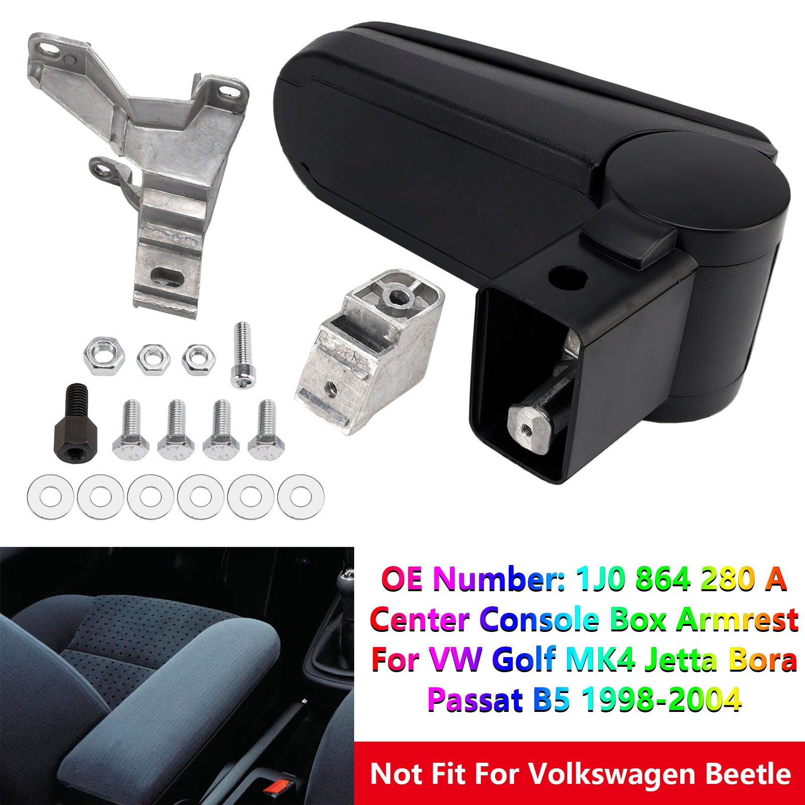 1998-2004 VW Golf MK4 Jetta Bora Passat B5 Caja de consola central Reposabrazos 1J0 864 280 A