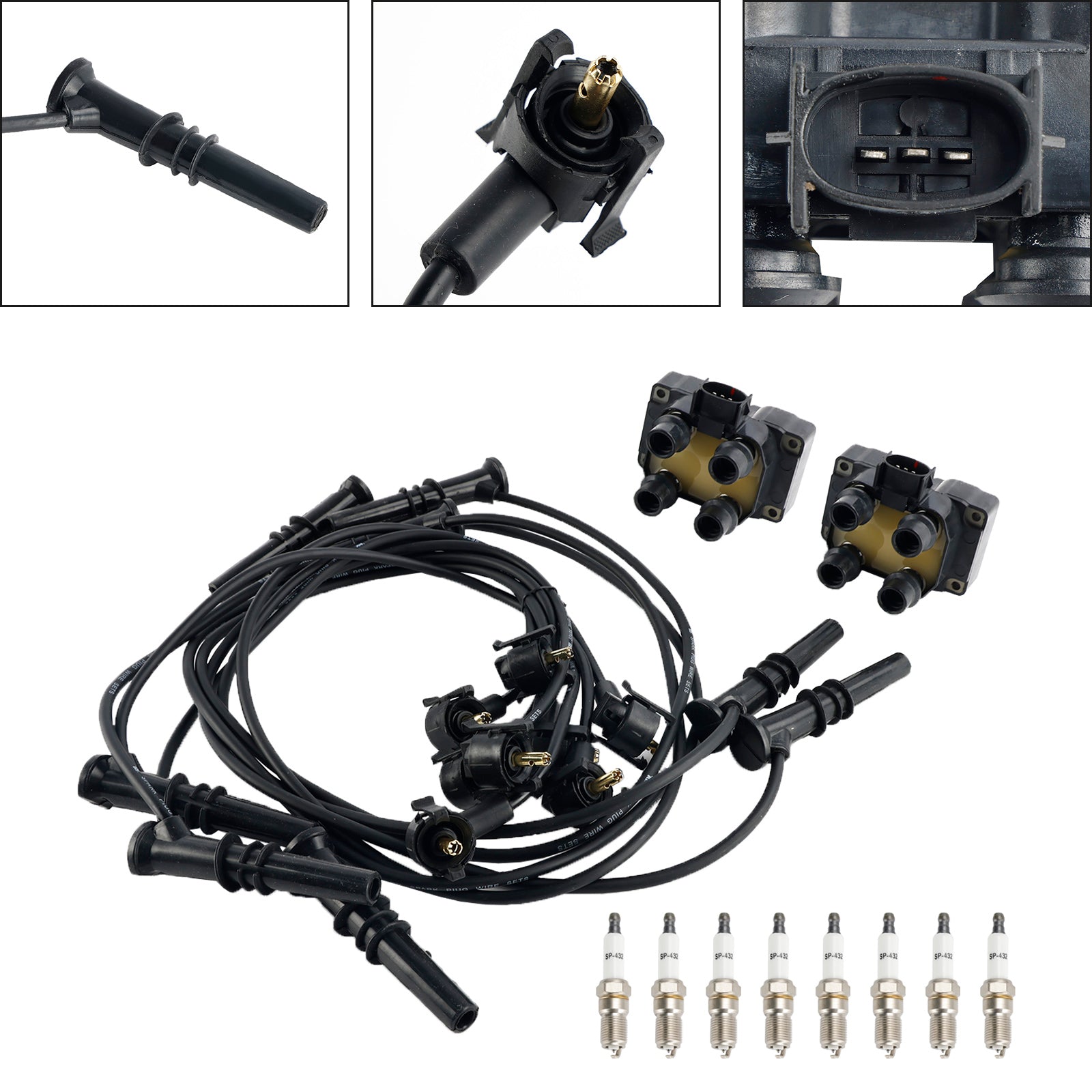 1992-1997 Ford Crown Victoria V8 4.6L 2 Ignition Coil Pack 8 Spark Plugs and Wire Set FD487 SP432