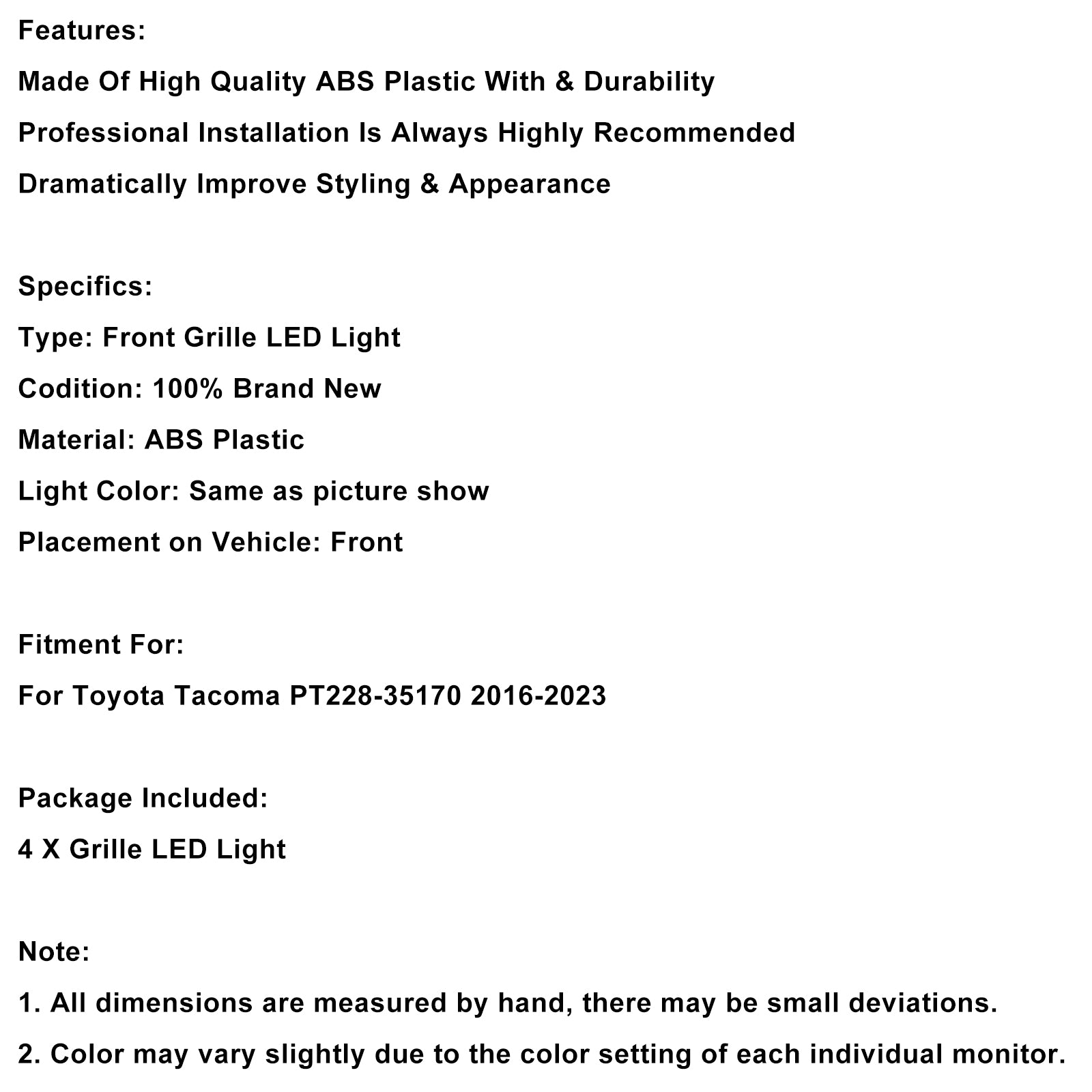 2016-2023 Toyota Tacoma Lens Amarelo Ambar grade frontal LED Kit LED PT228-35170