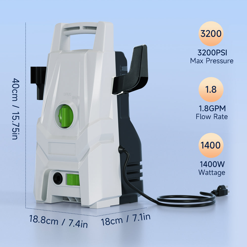 Entraîneur électrique à pression élevée, 1 400 W, 3 200 PSI, max. 1,8 gallons par minute