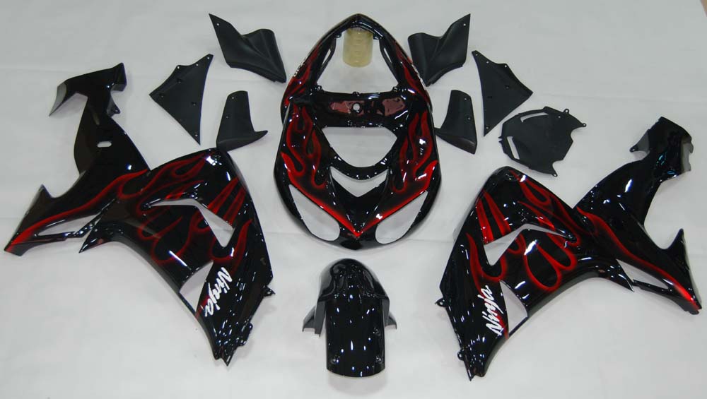 2006-2007 Kawasaki ZX 10R Black & Red Flame Racing Fairings Generic