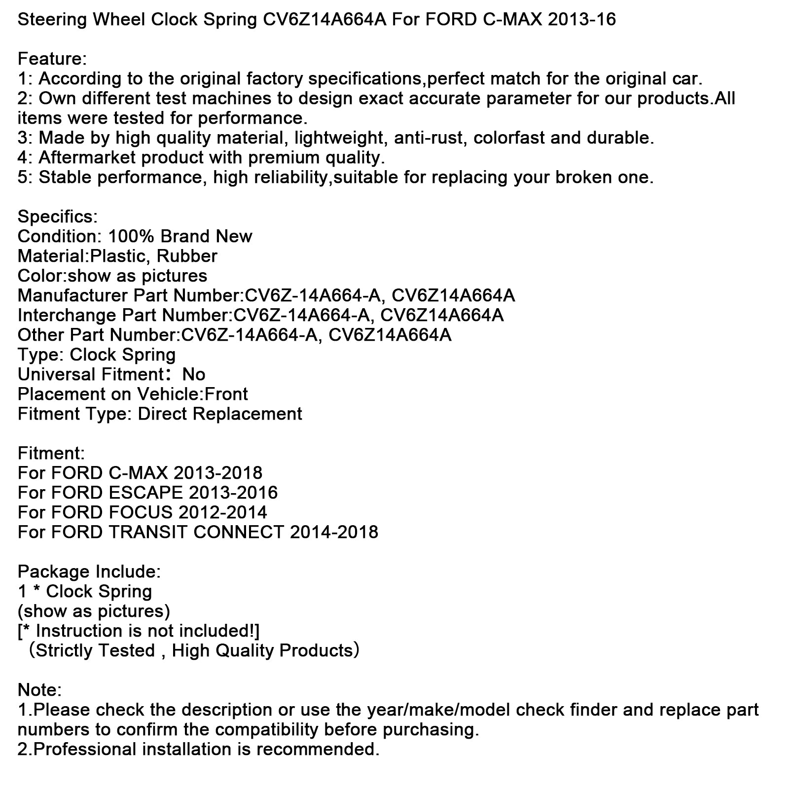 Steering Wheel Clock Spring CV6Z14A664A For FORD C-MAX 2013-2016