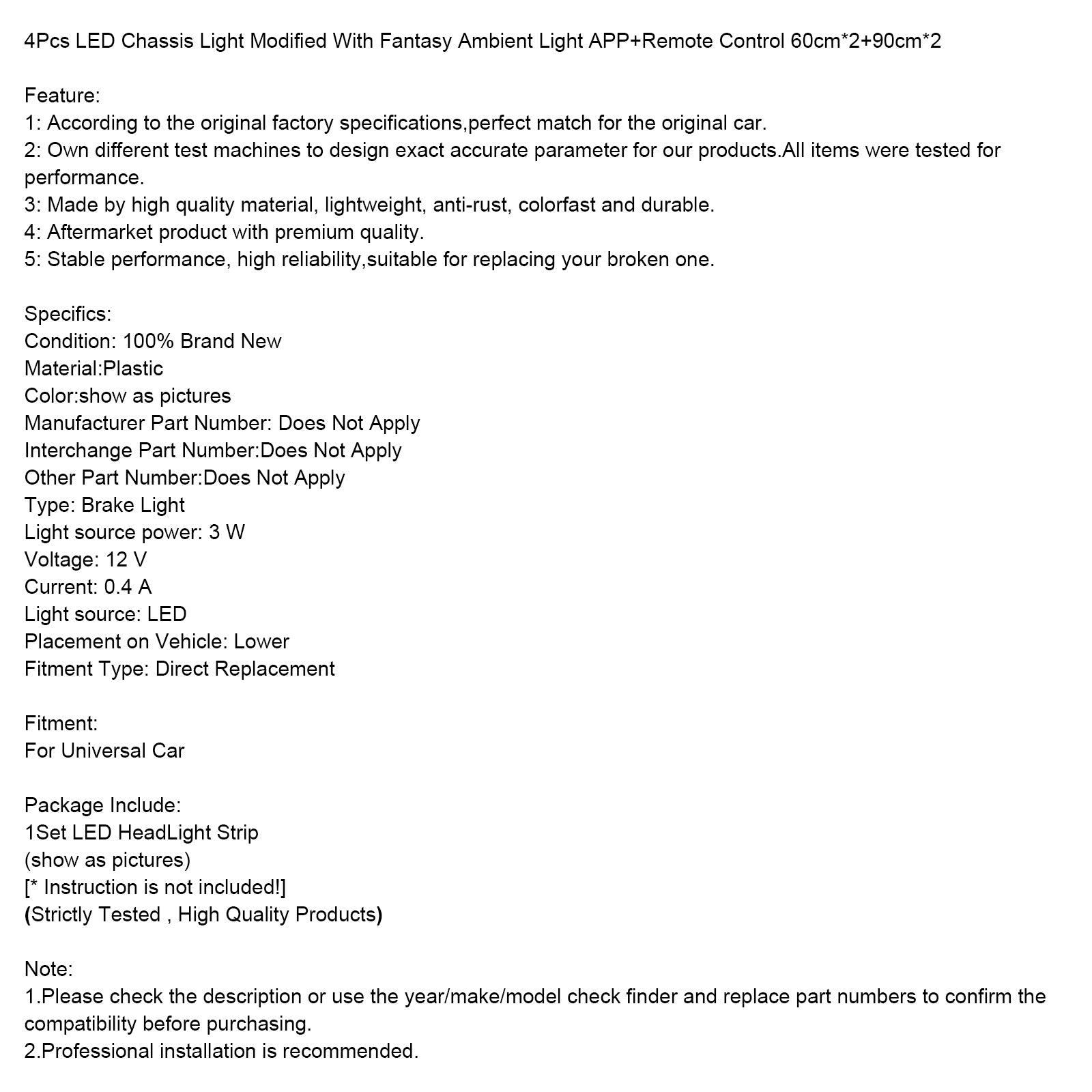 4st LED-chassiljus modifierad med Fantasy Ambient Light APP Controller 60cm*2+90cm*2