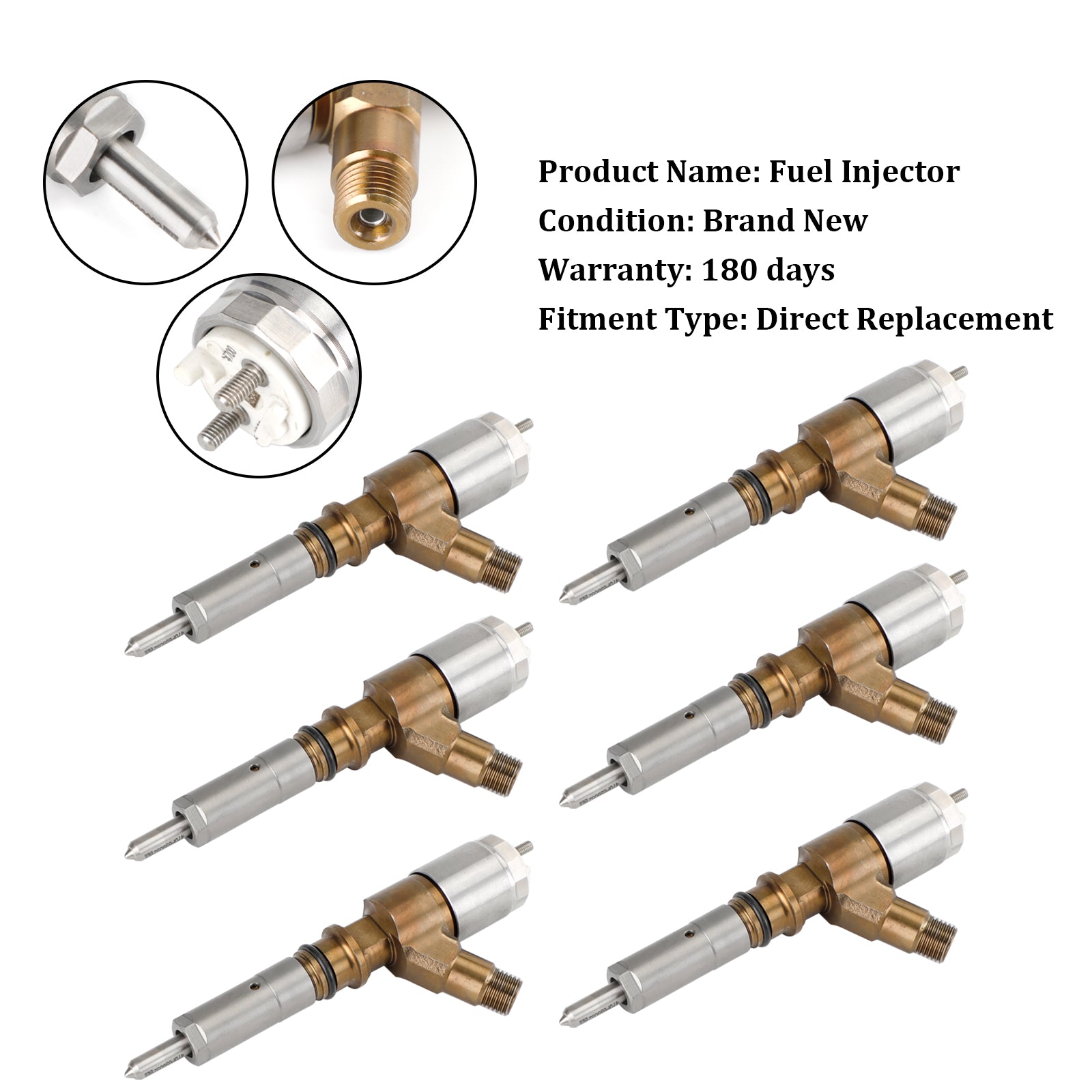 6PCS Fuel Injectors 3264700 Fit Caterpillar C6 C6.4 Fit CAT 320D Excavator