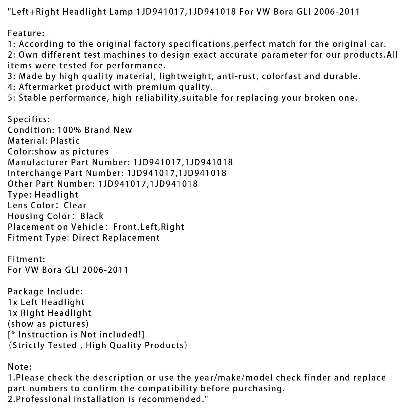 Links + Rechts Koplamp Lamp 1JD941017 1JD941018 Voor VW Bora GLI 2006-2011
