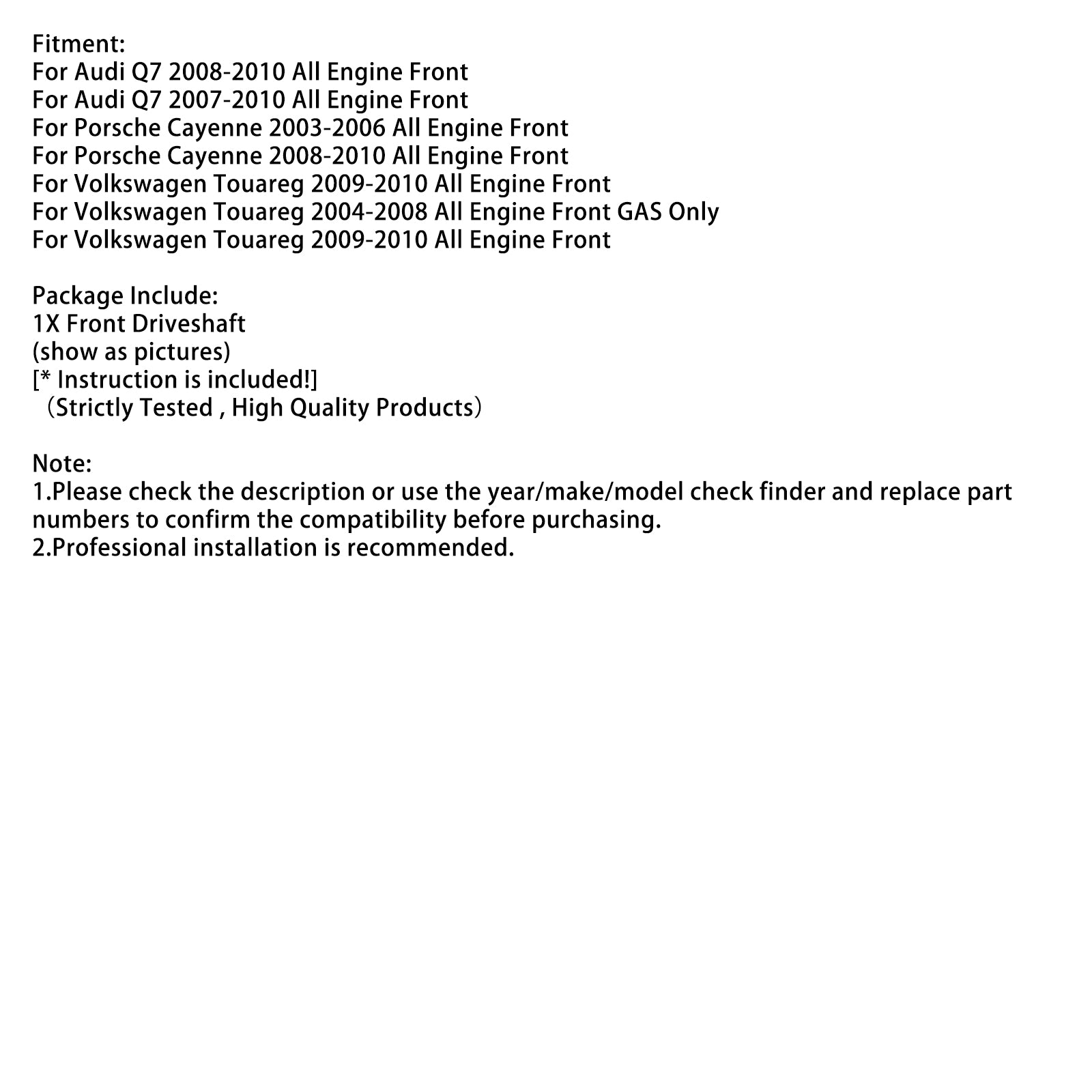 2008-2010 Porsche Cayenne Vooraandrijfas Prop Shaft 7L0521101 7L0521101B