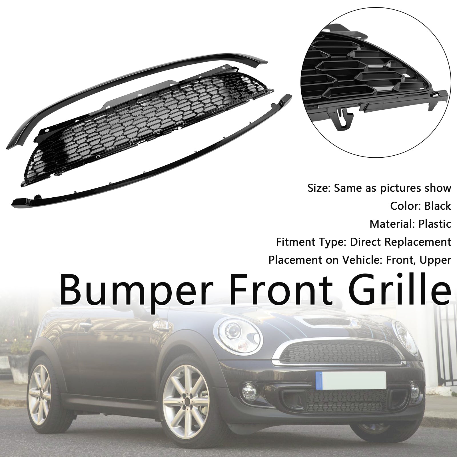 2007-2013 MINI R56 Cooper S & JCW 3-dørs Hatchback 3 STK Glans svart frontgrill