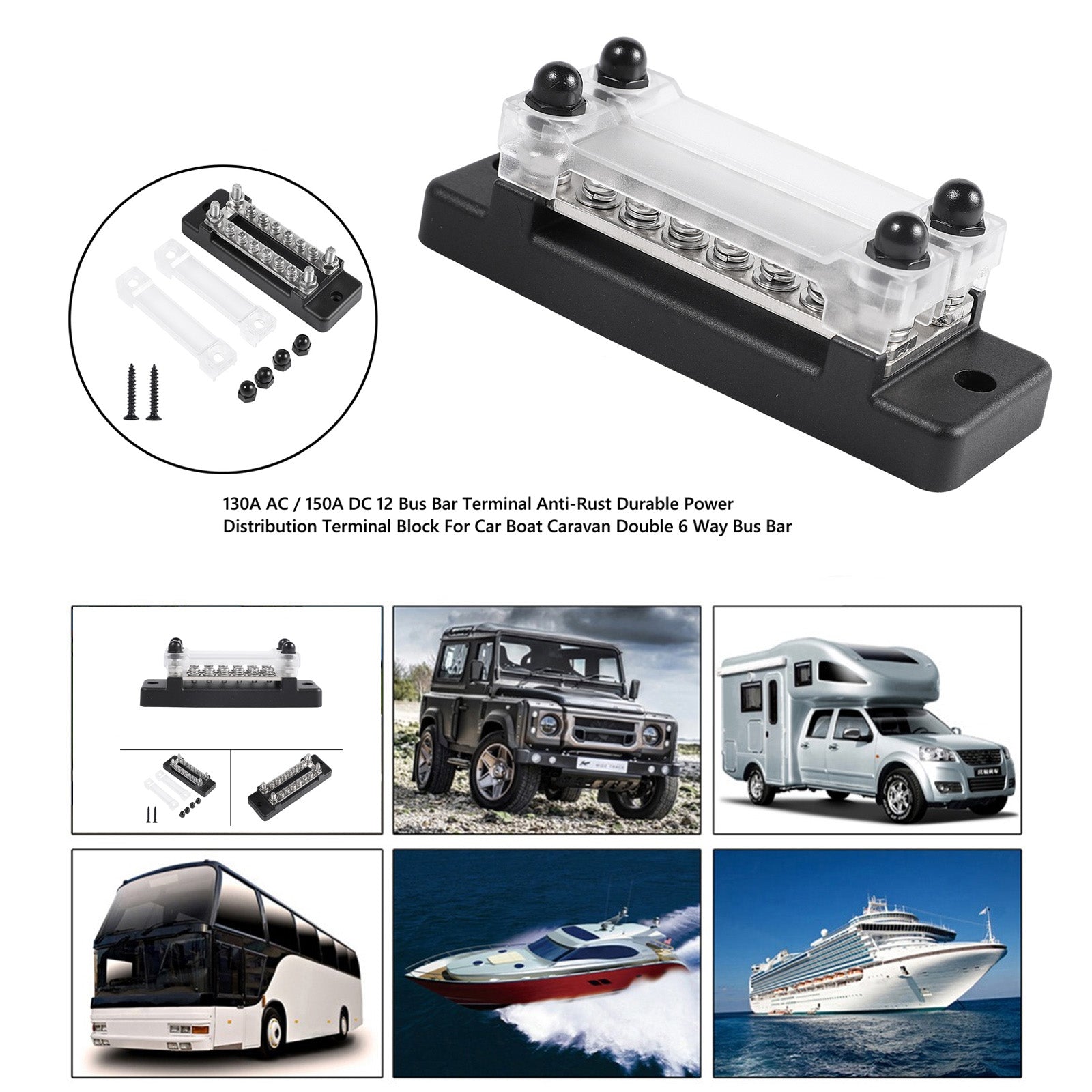 Double 6 Way 12 Bus Bar Terminal Power Distribution Terminal Block For Car Boat