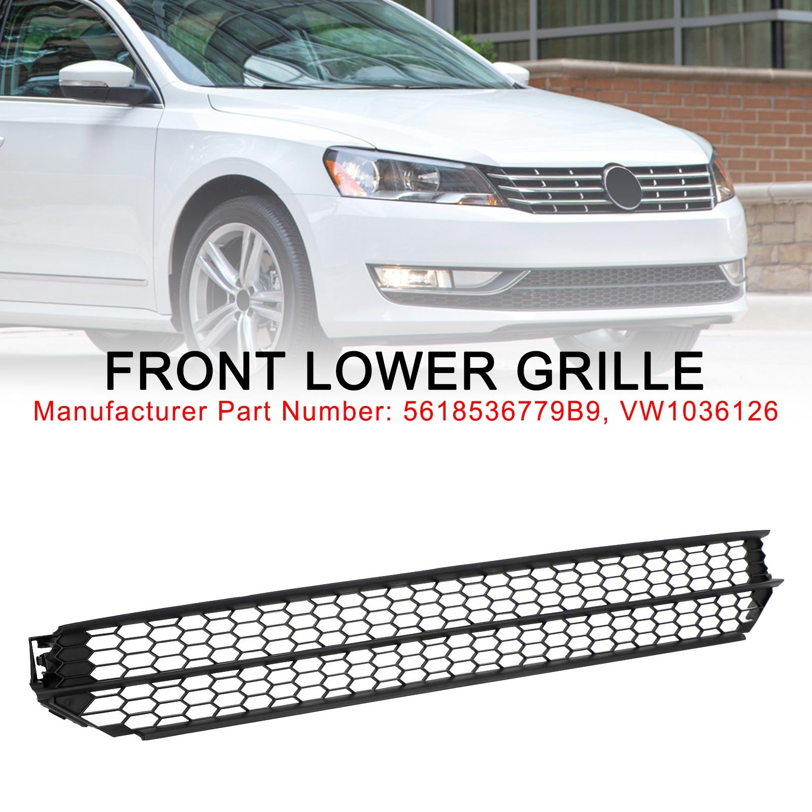 Grille inférieure de pare-chocs avant en nid d'abeille pour VW Passat 2012-2015 noir