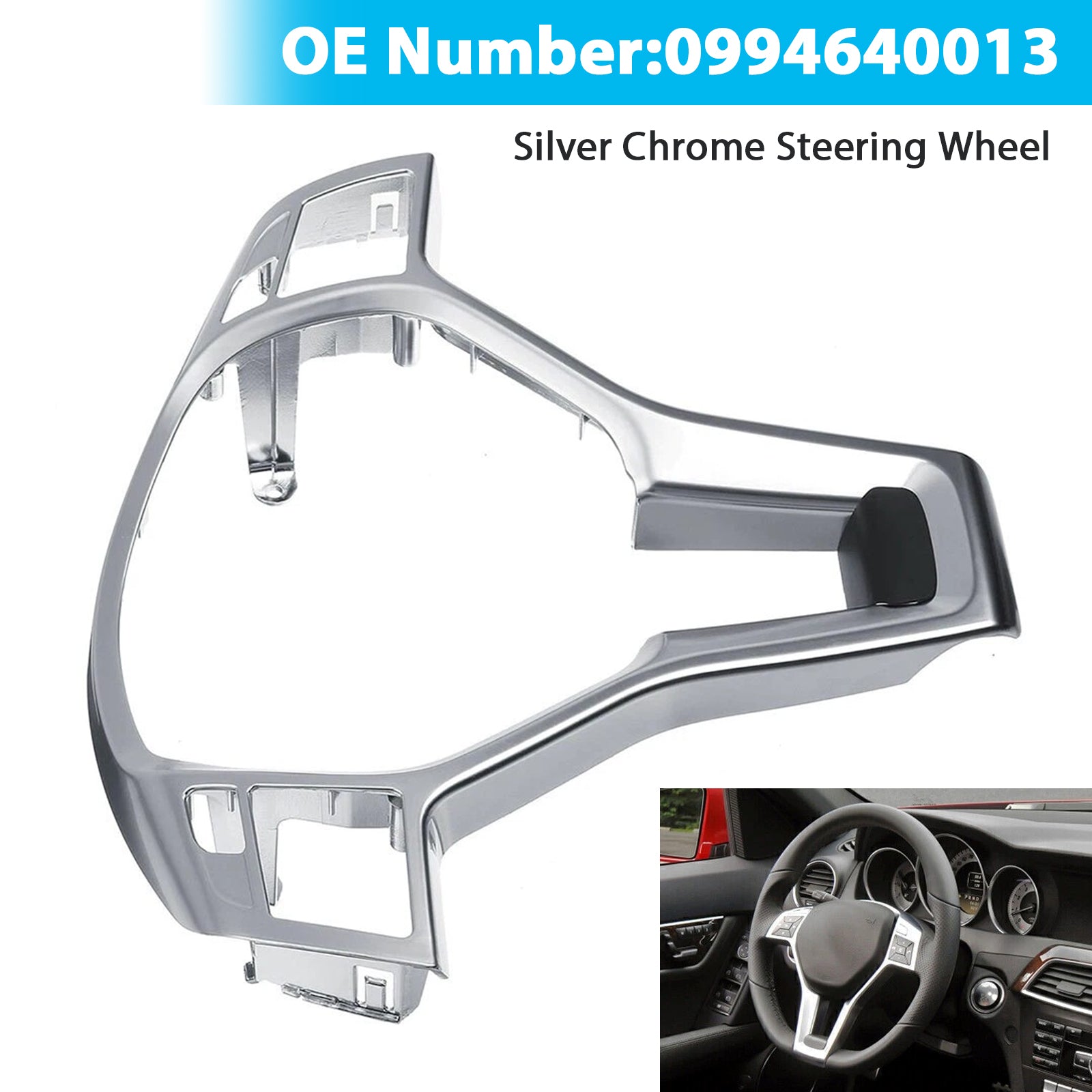 Silver Chrome Steering Wheel Trim Cover For Mercedes Benz W204 W207 W212 C-Class