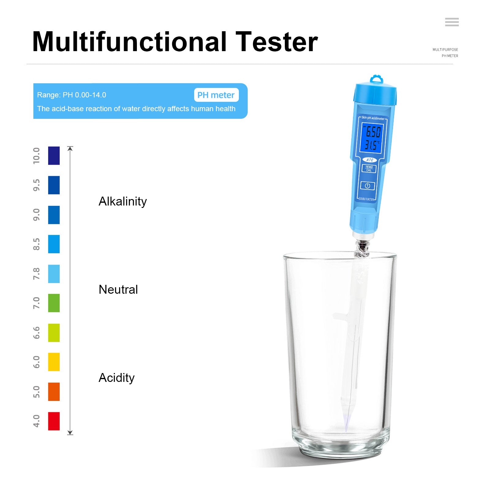 PH Meter Thermometer Pen Voor Voedsel Fruit Vlees Bodem Lab Digitale Zuurgraad PH Tester