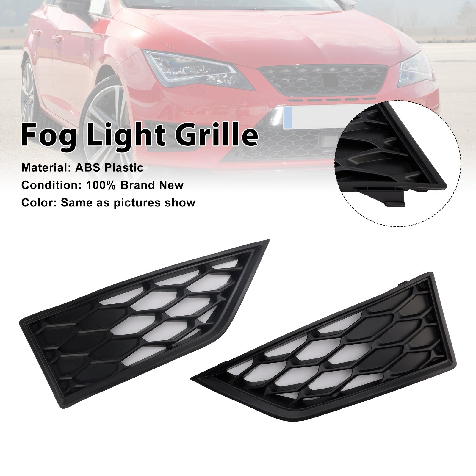 2012-2017 Seat Leon Cupra 5F Black Front Honeycomb Fog Light Grille Cover