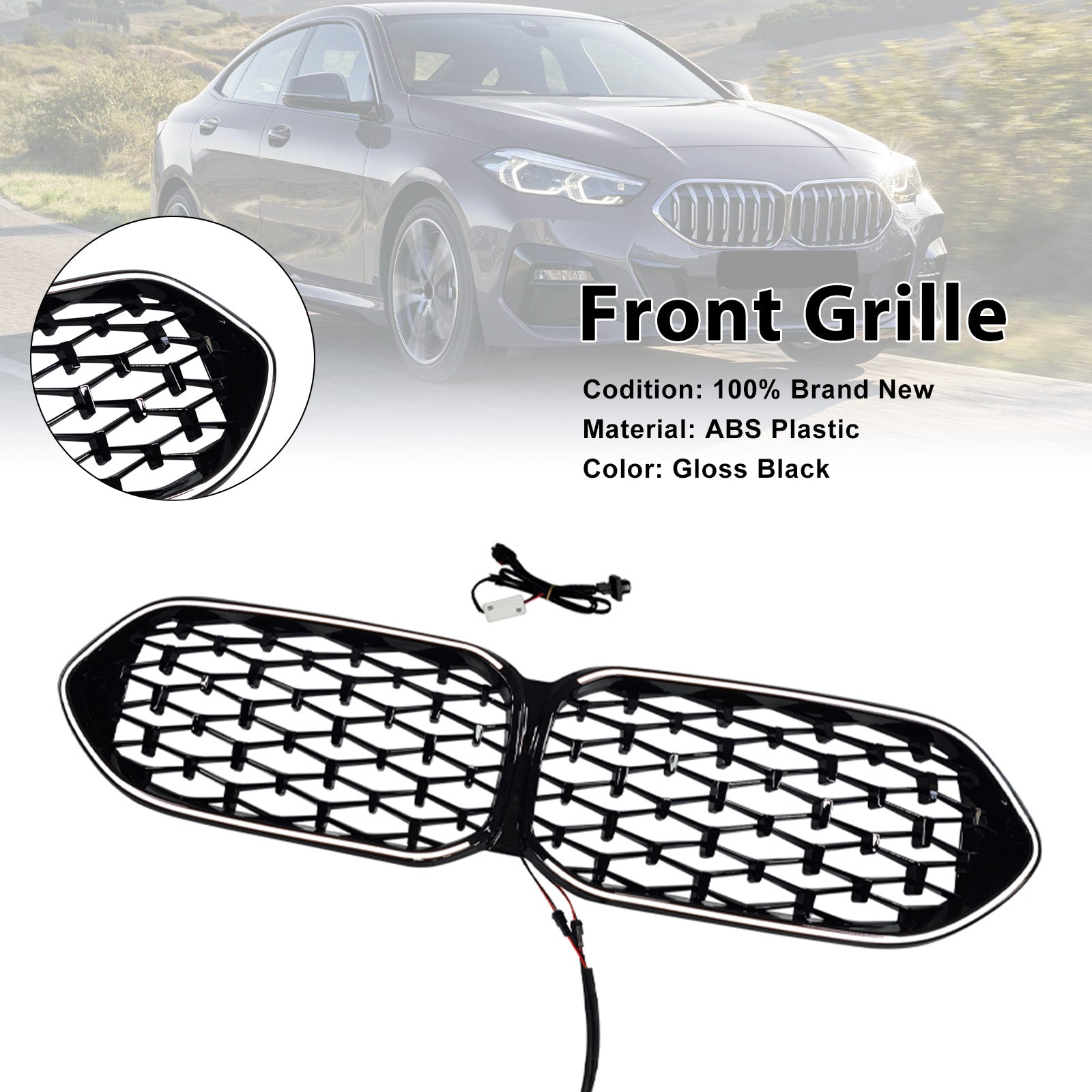 Gloss Black Front Grille Grill Fit BMW 2 Series F44 2020-2023 Coupe Diamond