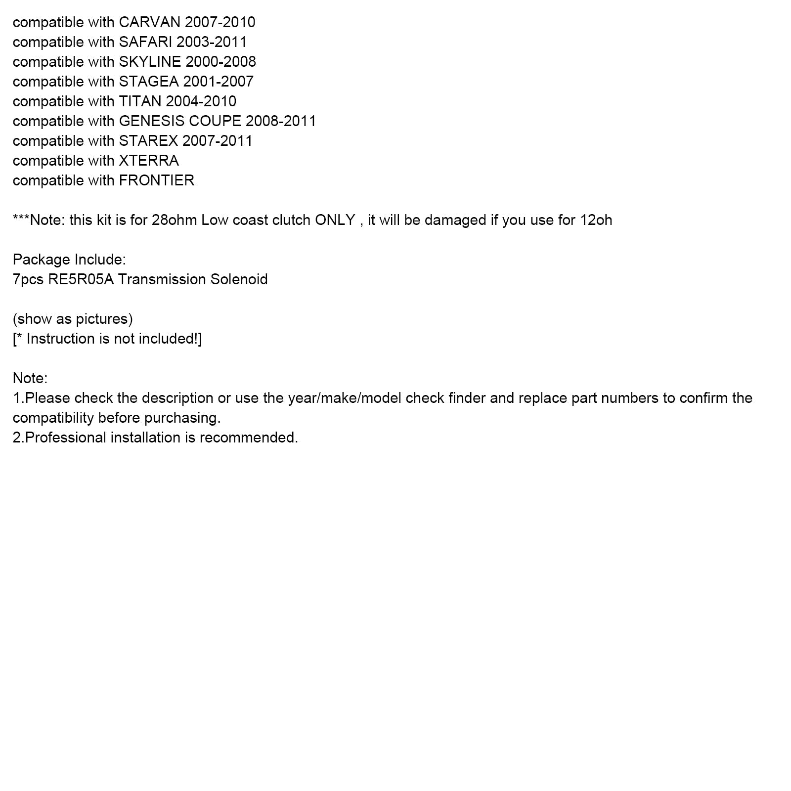 2000-2010 NISSAN ELGRAND 7 Uds RE5R05A solenoide de transmisión 63431A-U