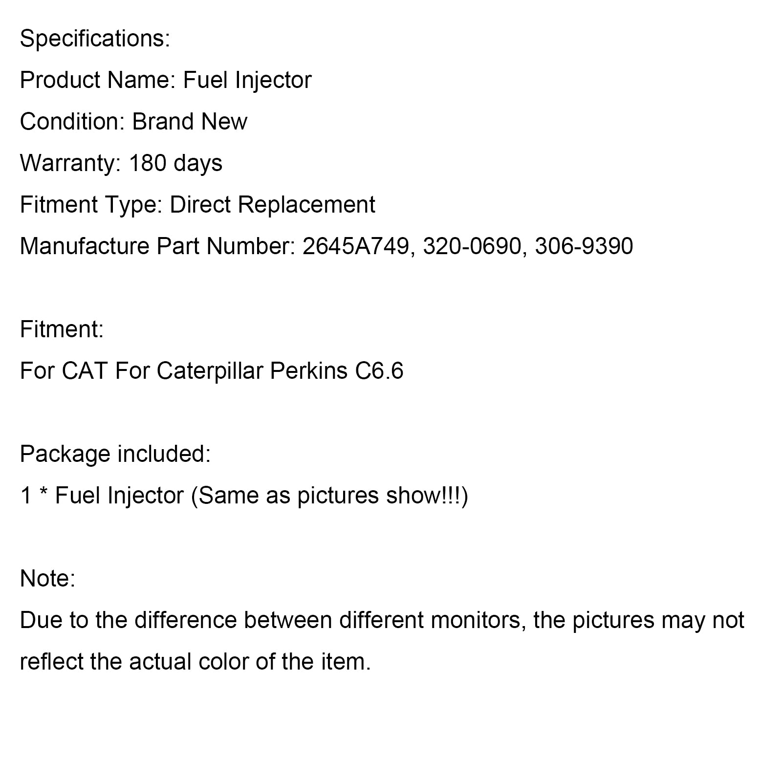 1PS Fuel Injector 2645A749 Fit Caterpillar Perkins C6.6 Fit CAT 320-0690