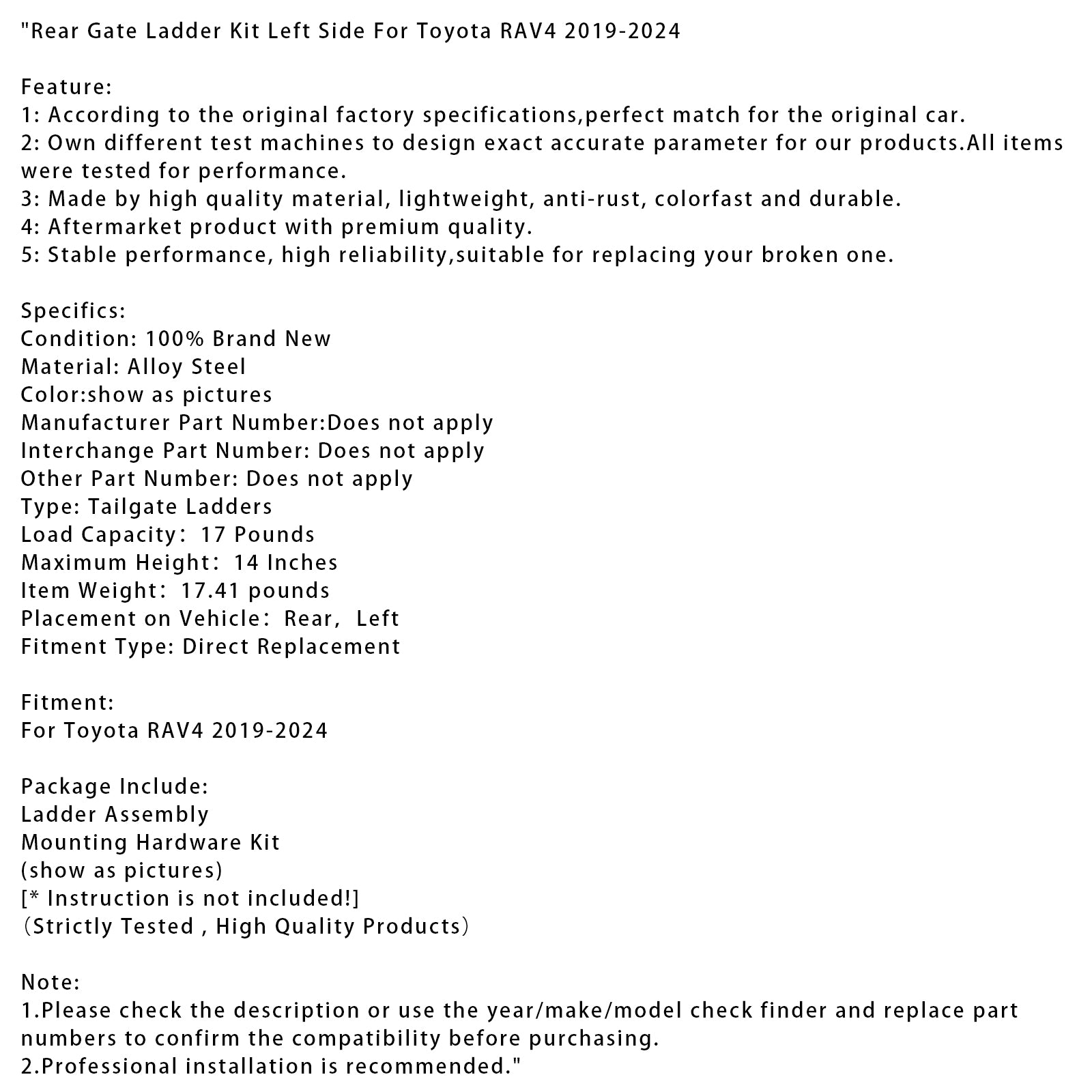 Achterpoortladderset links voor Toyota RAV4 2019-2024
