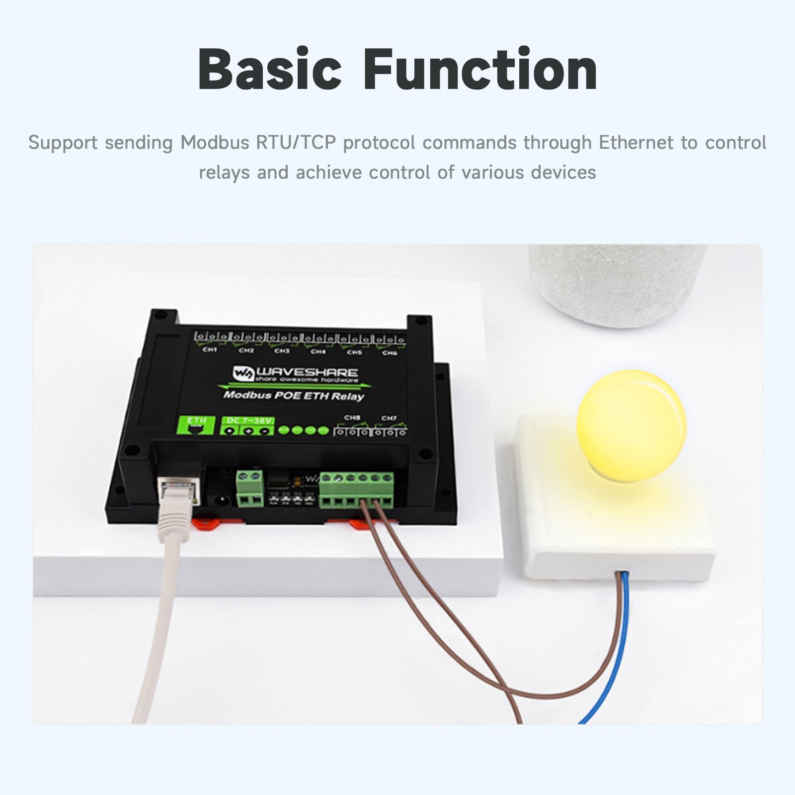 Module de relais Ethernet 8/30 canaux, protocole Modbus TCP, Communication Ethernet Poe