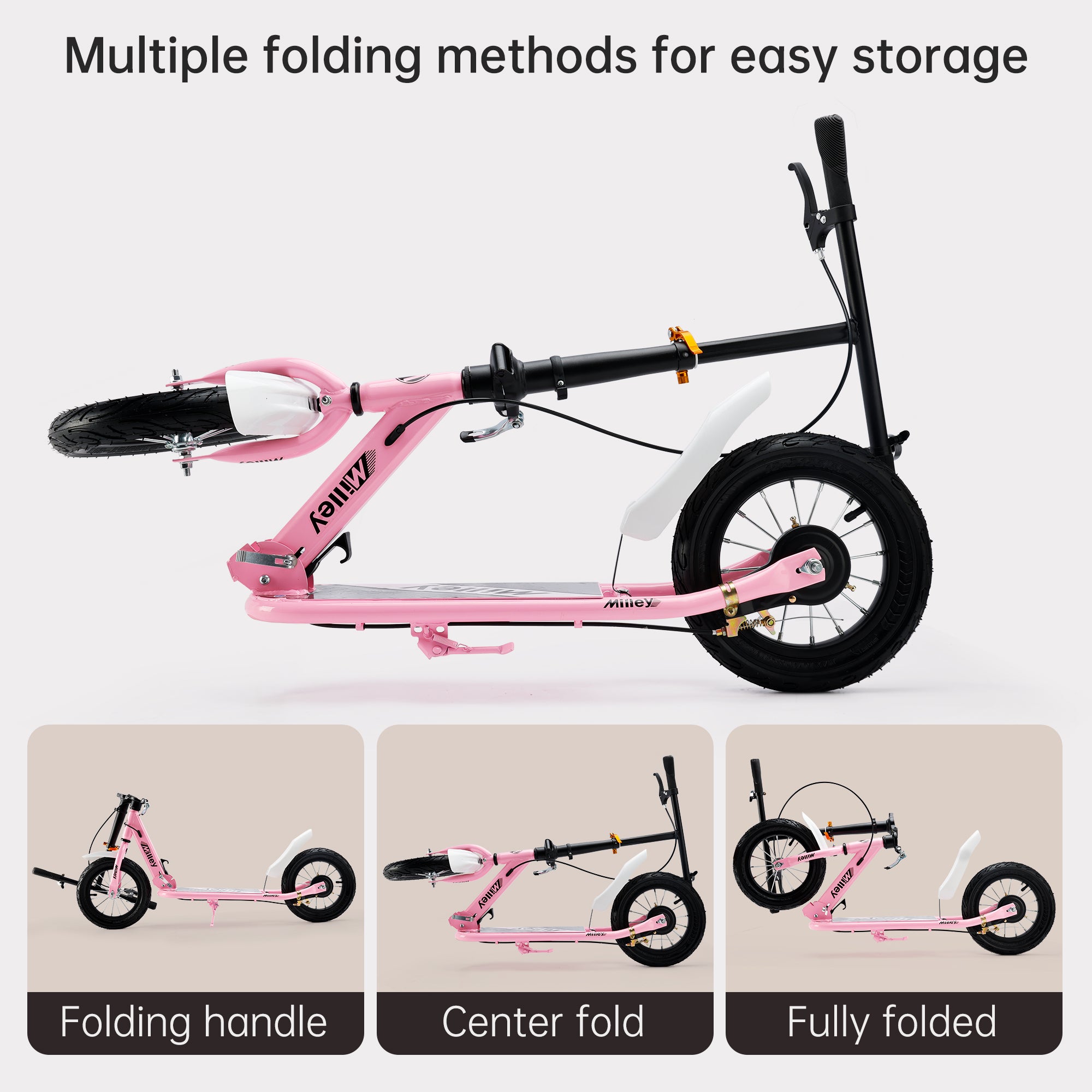 12" Large Smooth Rolling Rubber Air Tires Shock-Absorbing Foldable Commuter Kick Scooter For Adults and Teens