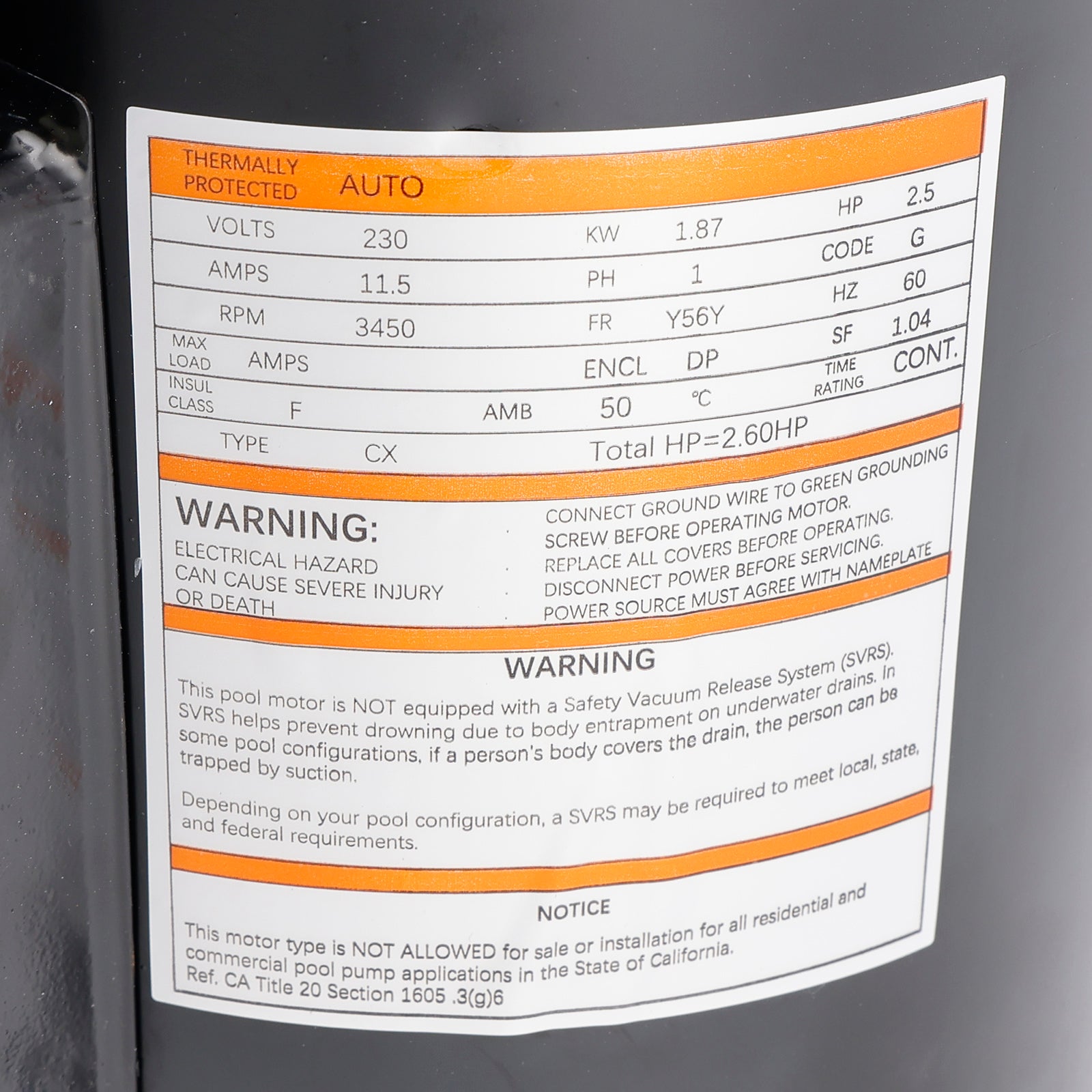 B2840 B840 2,5 pk 230 V zwembadpompmotor 56Y frame vierkante flens