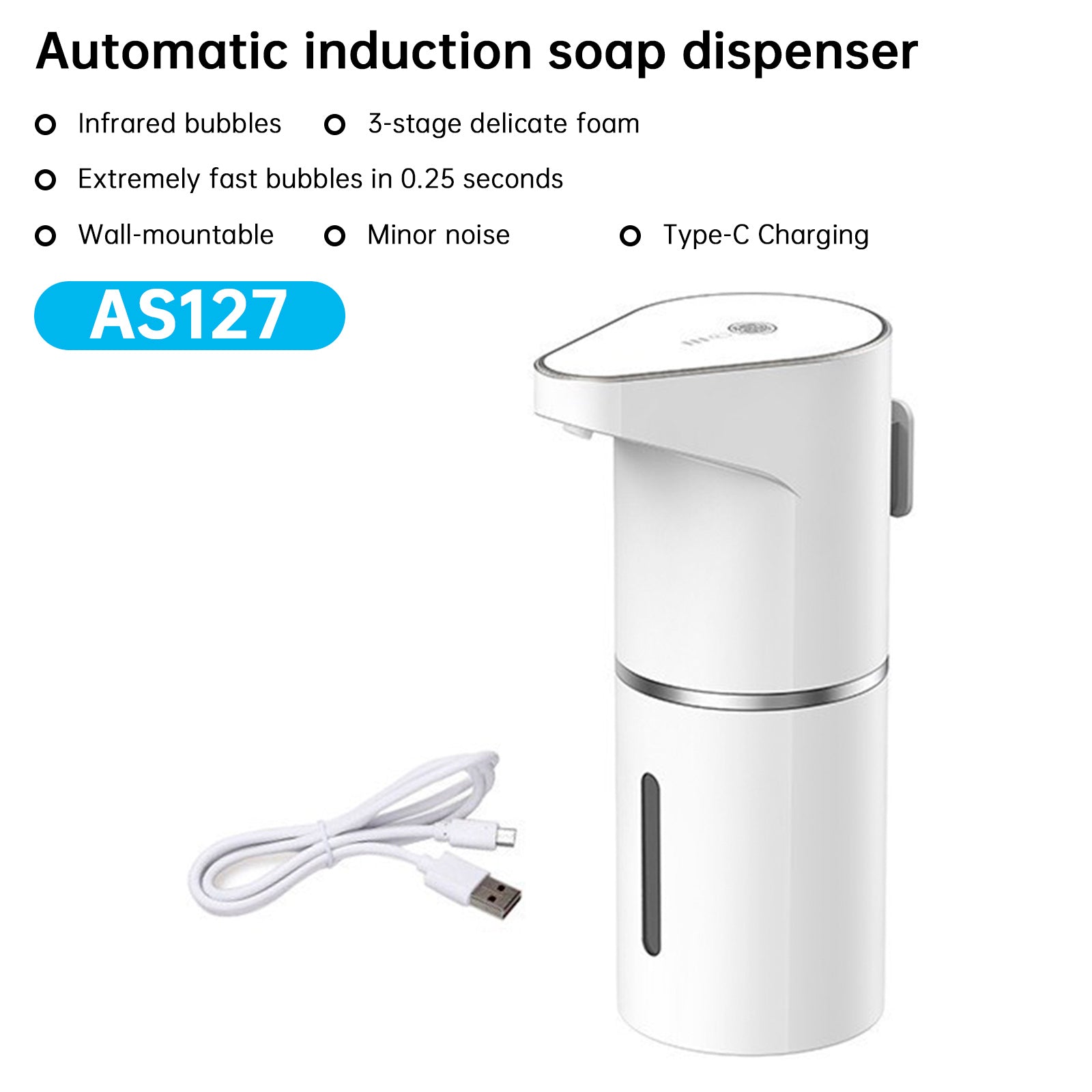Wall Mount Touchless Auto Hand Soap Dispenser Rechargeable 3 Gear Adjustable
