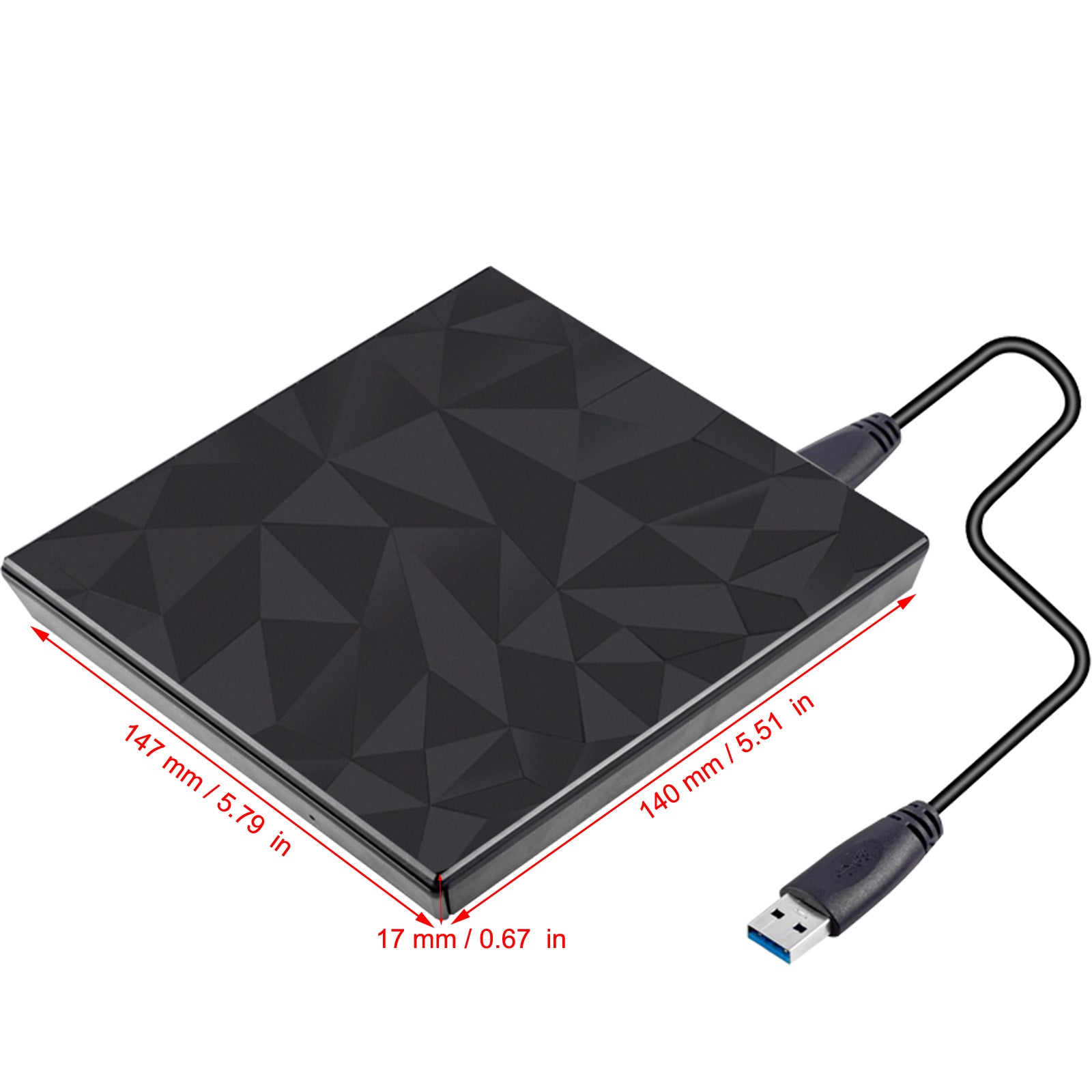 Unidad de CD y DVD externa delgada, grabadora de cara grande Usb3.0 para Mac, portátil y PC