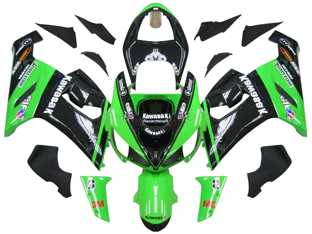 2005-2006 Kawasaki ZX6R 636 Fairings Green Black Kawasaki Racing Generic