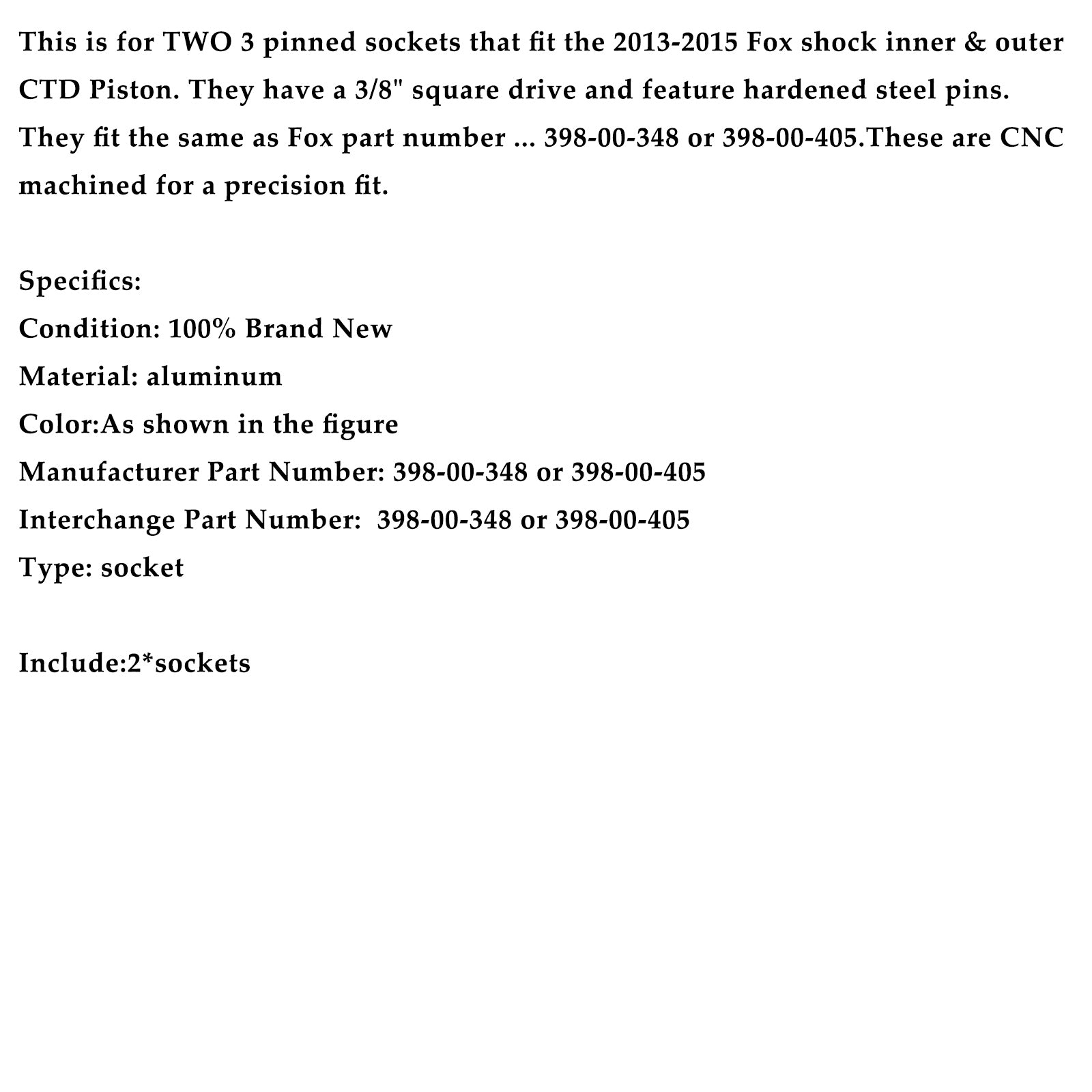 3-pins CTD-zuigerset - Binnen & Buitenste stopcontacten 398-00-348 & 398-00-504 Voor Fox